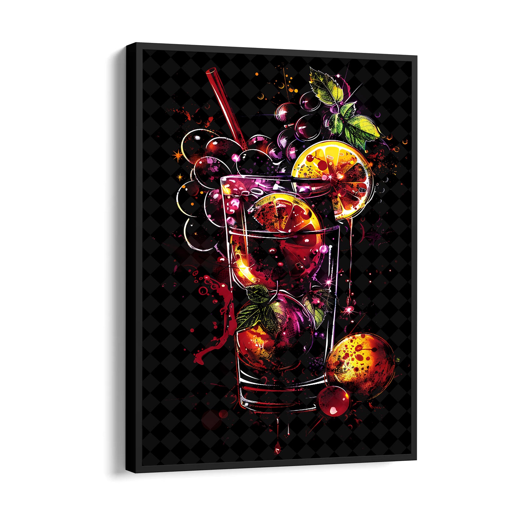 Neon Berry Cocktail Splash - Food & Bar Wall Art
