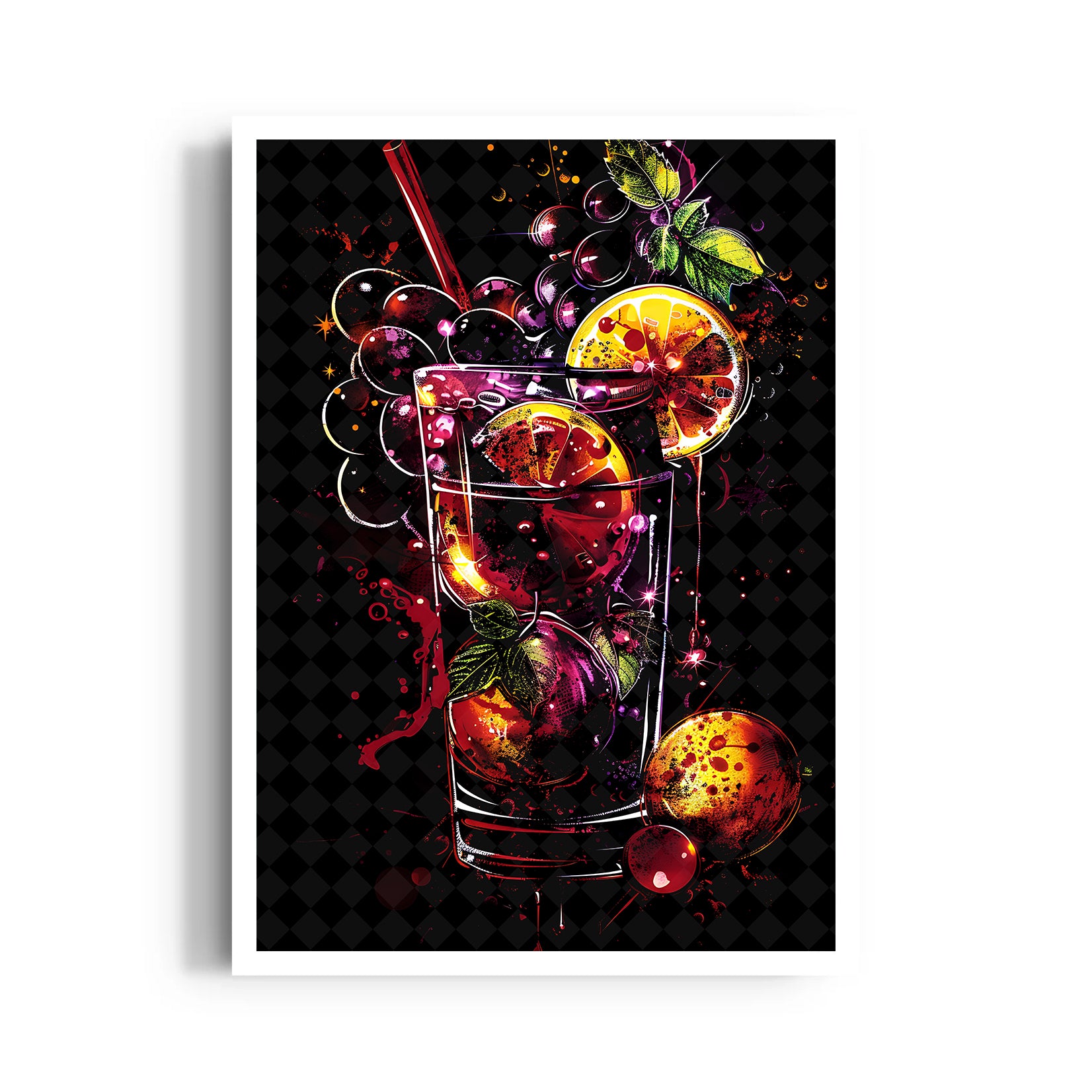 Neon Berry Cocktail Splash - Food & Bar Wall Art