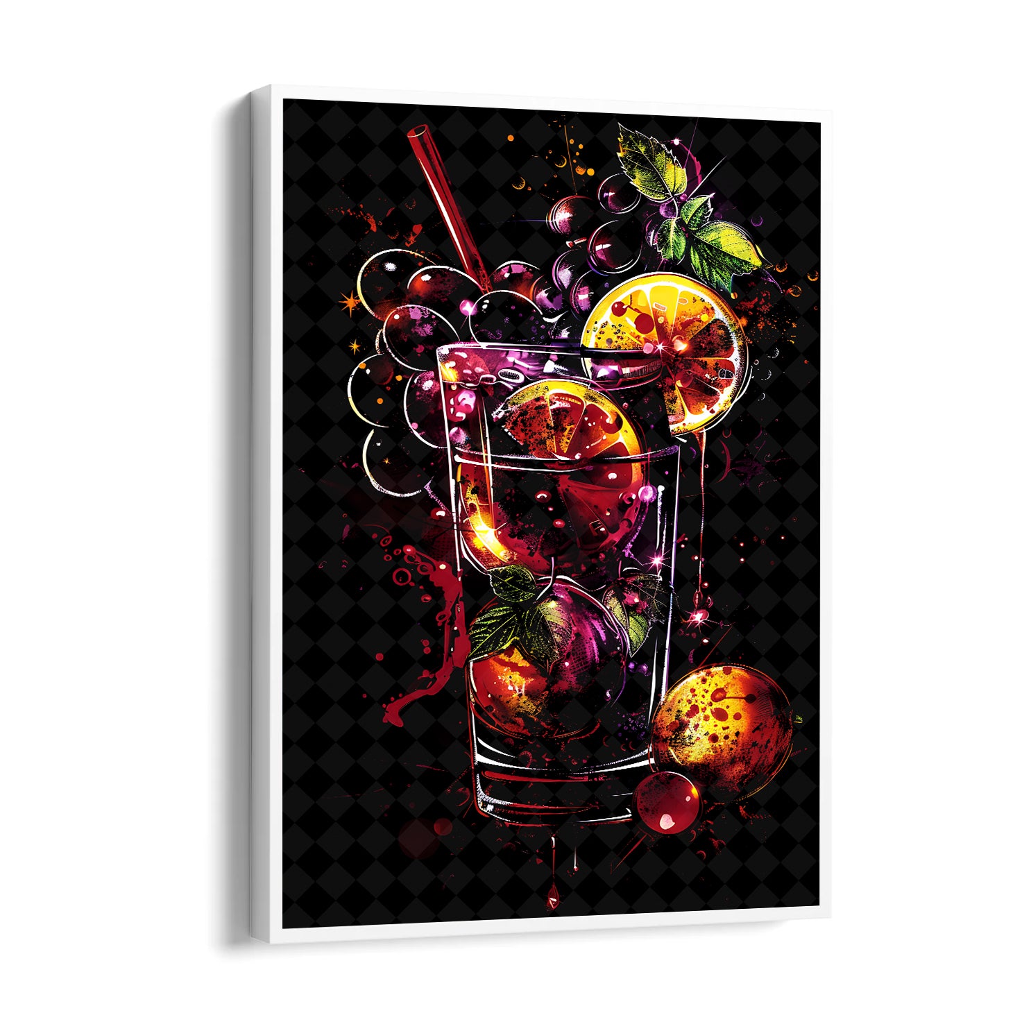 Neon Berry Cocktail Splash - Food & Bar Wall Art