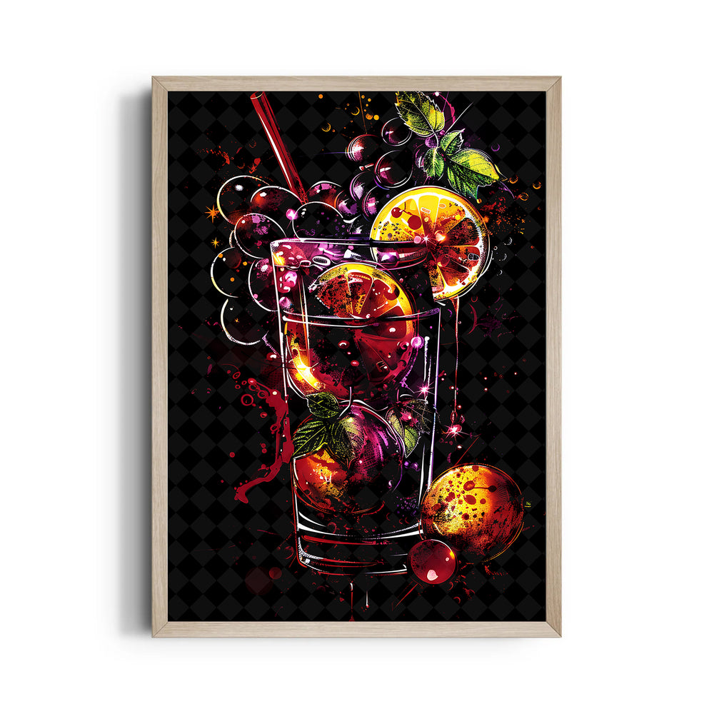 Neon Berry Cocktail Splash - Food & Bar Wall Art