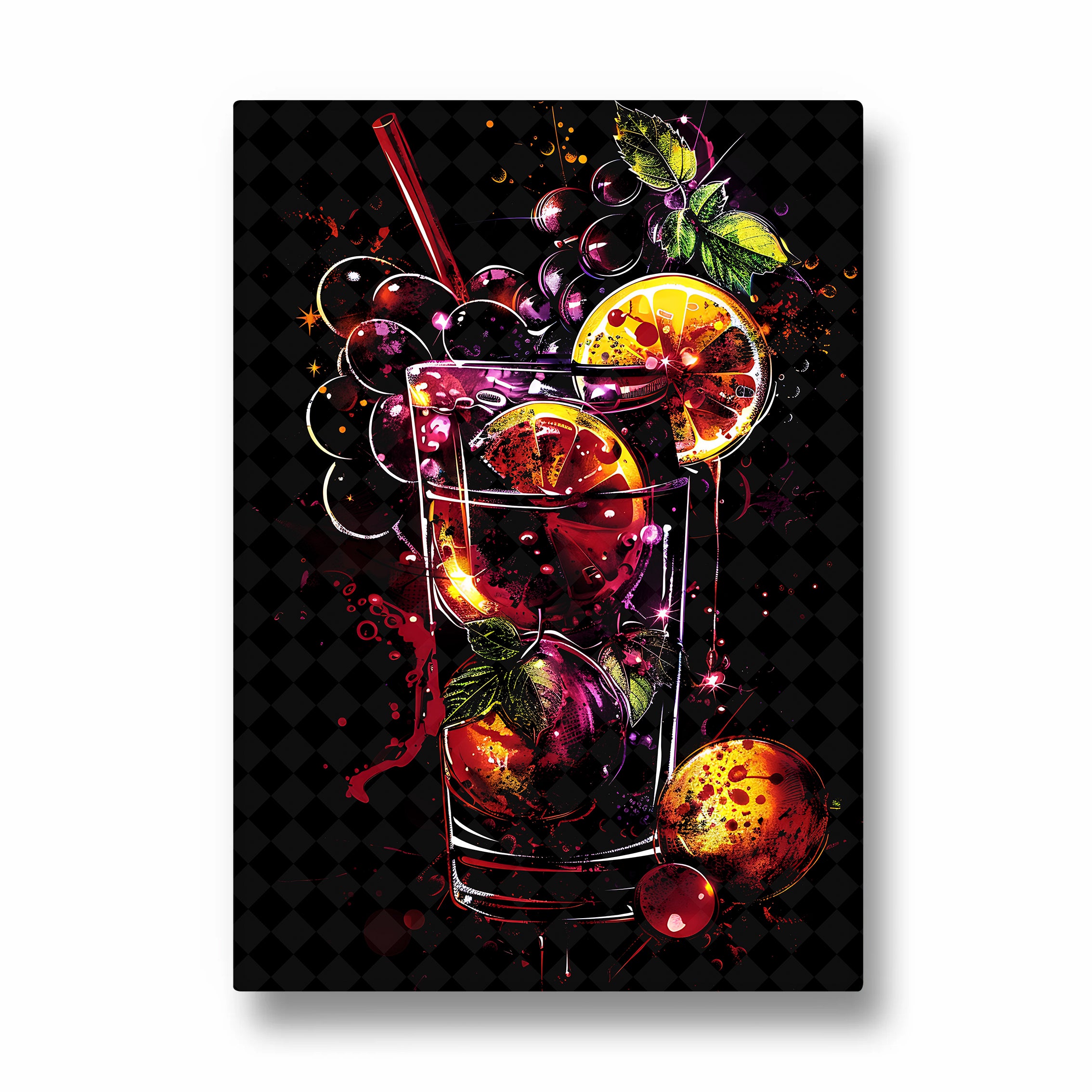 Neon Berry Cocktail Splash - Food & Bar Wall Art