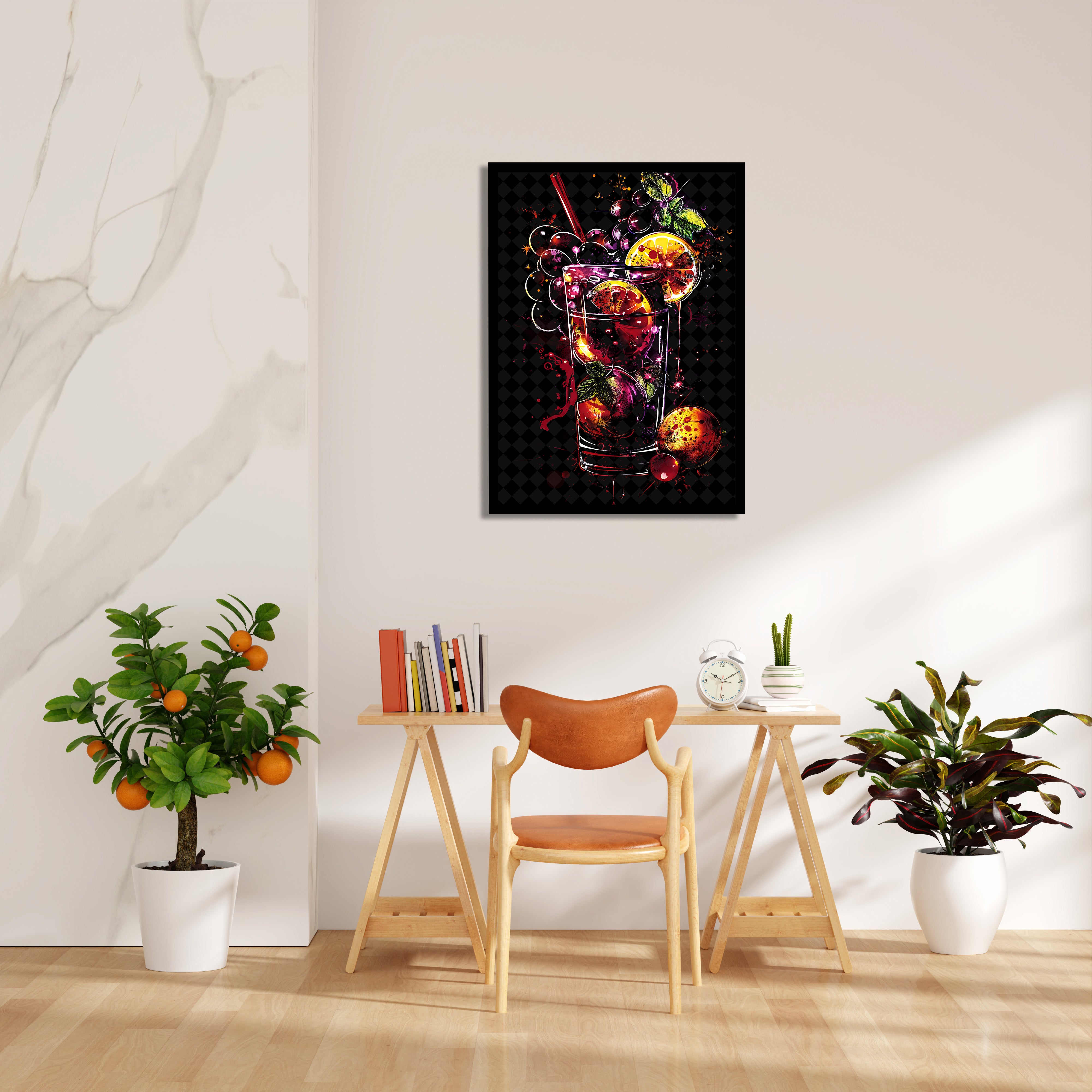 Neon Berry Cocktail Splash - Food & Bar Wall Art