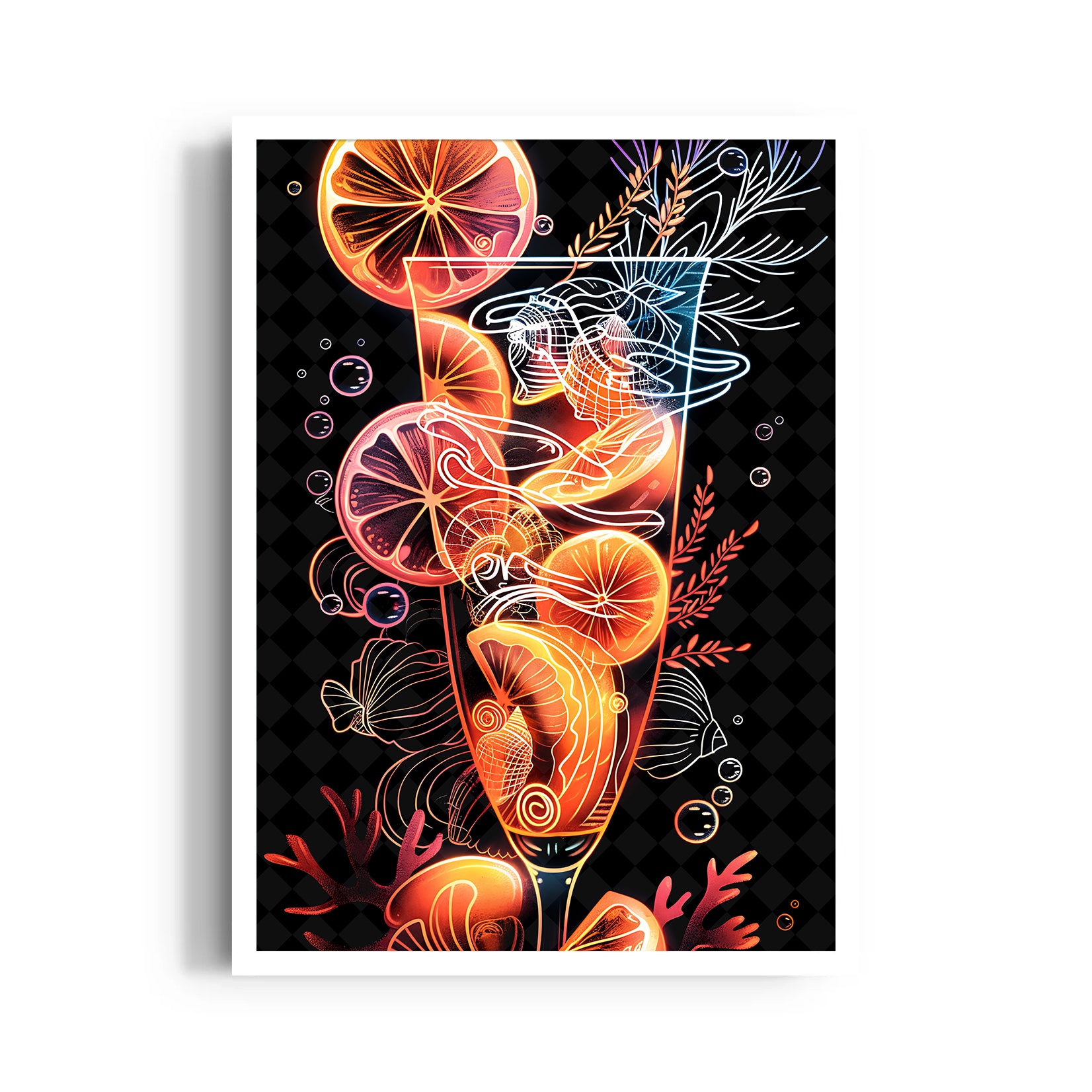 Neon Citrus Cocktail - Food & Bar Wall Art