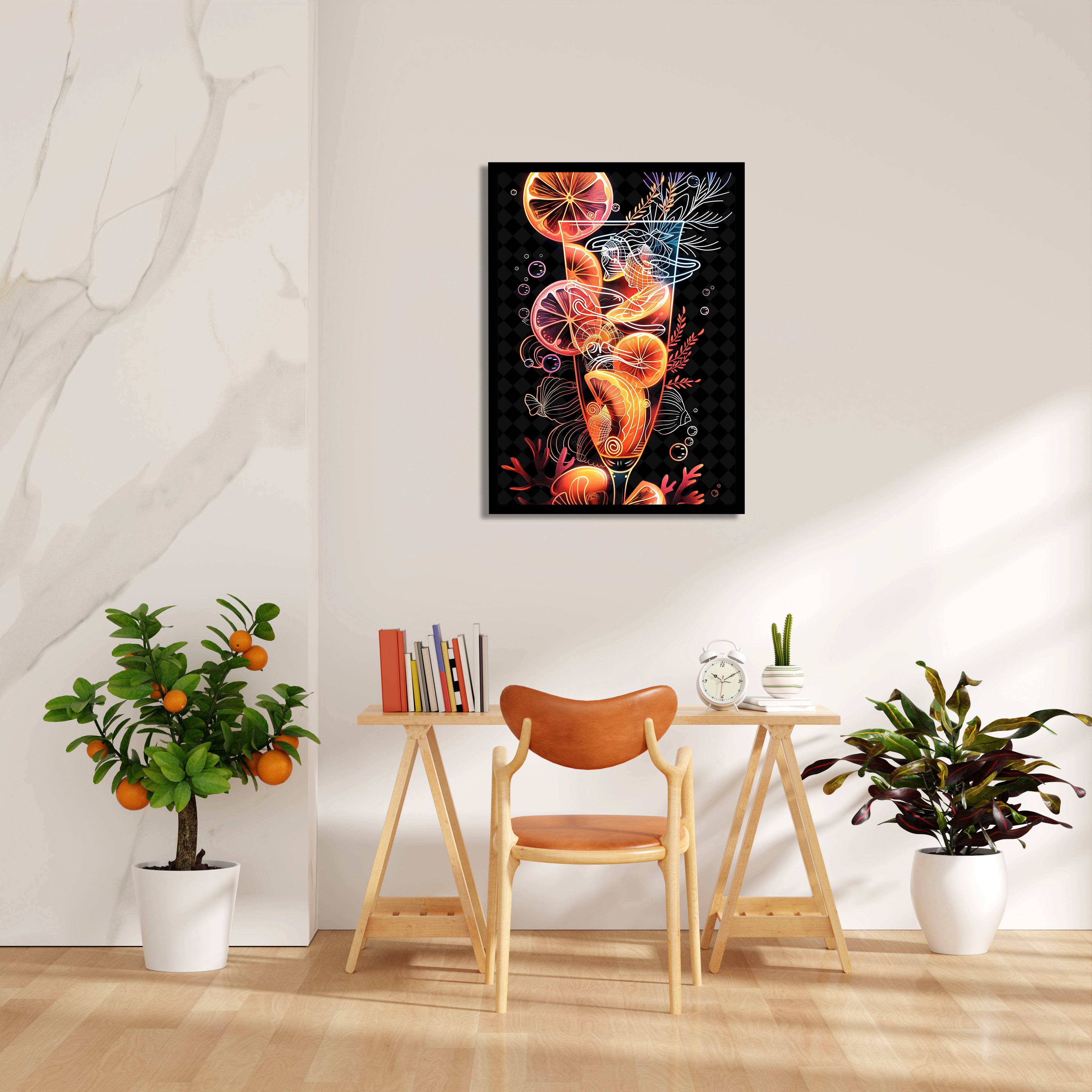 Neon Citrus Cocktail - Food & Bar Wall Art