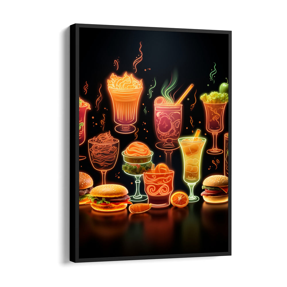 Neon Cocktail & Street Food Vibes – Bar Wall Art