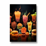 Neon Cocktail & Street Food Vibes – Bar Wall Art