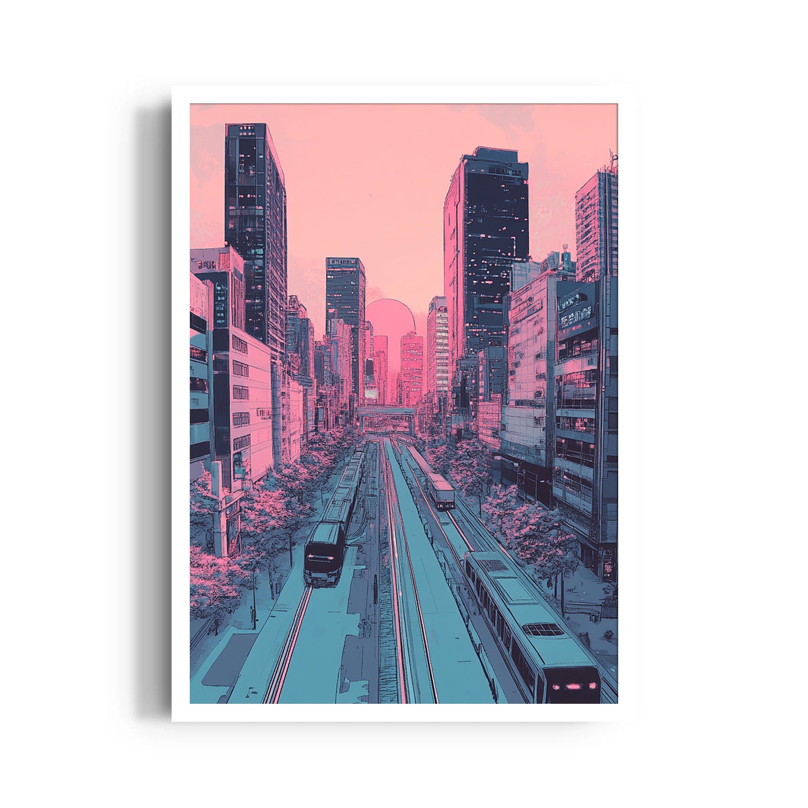 Neon Sakura Metro - City Wall Art
