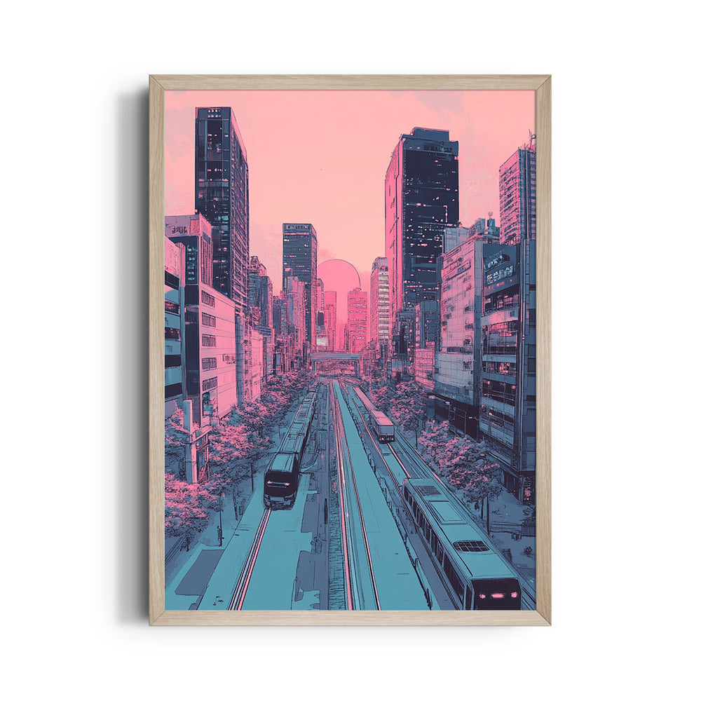 Neon Sakura Metro - City Wall Art