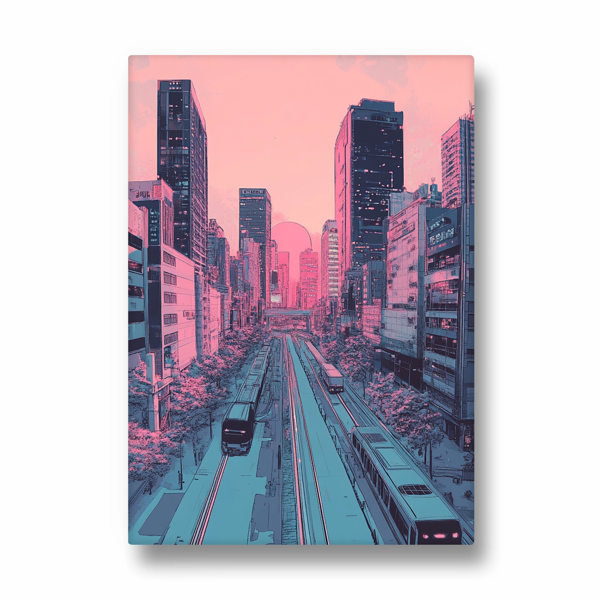 Neon Sakura Metro - City Wall Art