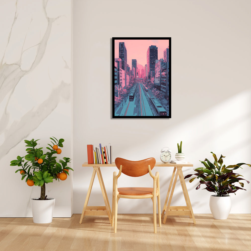 Neon Sakura Metro - City Wall Art