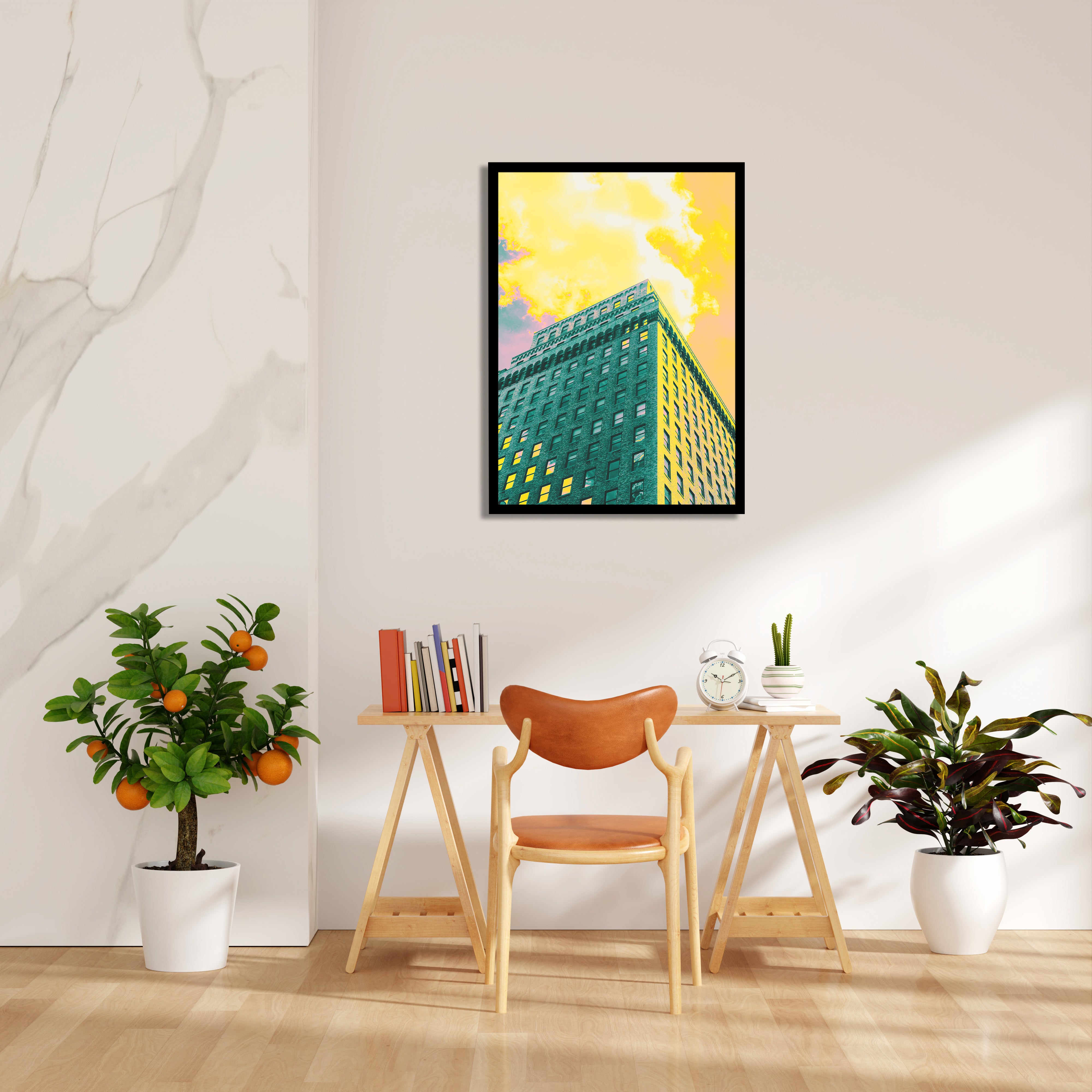 Neon Sunset Tower - City Wall Art