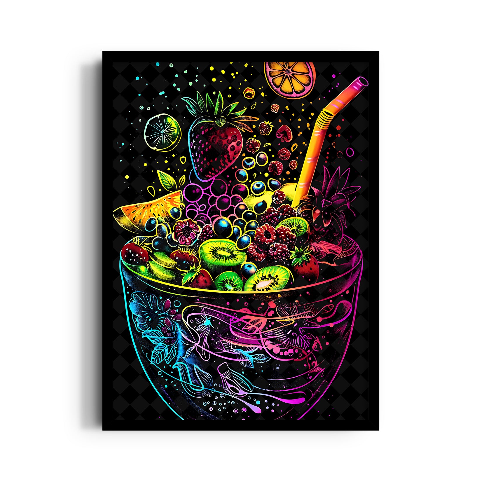 Neon Tropical Fruit Bowl - Food & Bar Wall Art