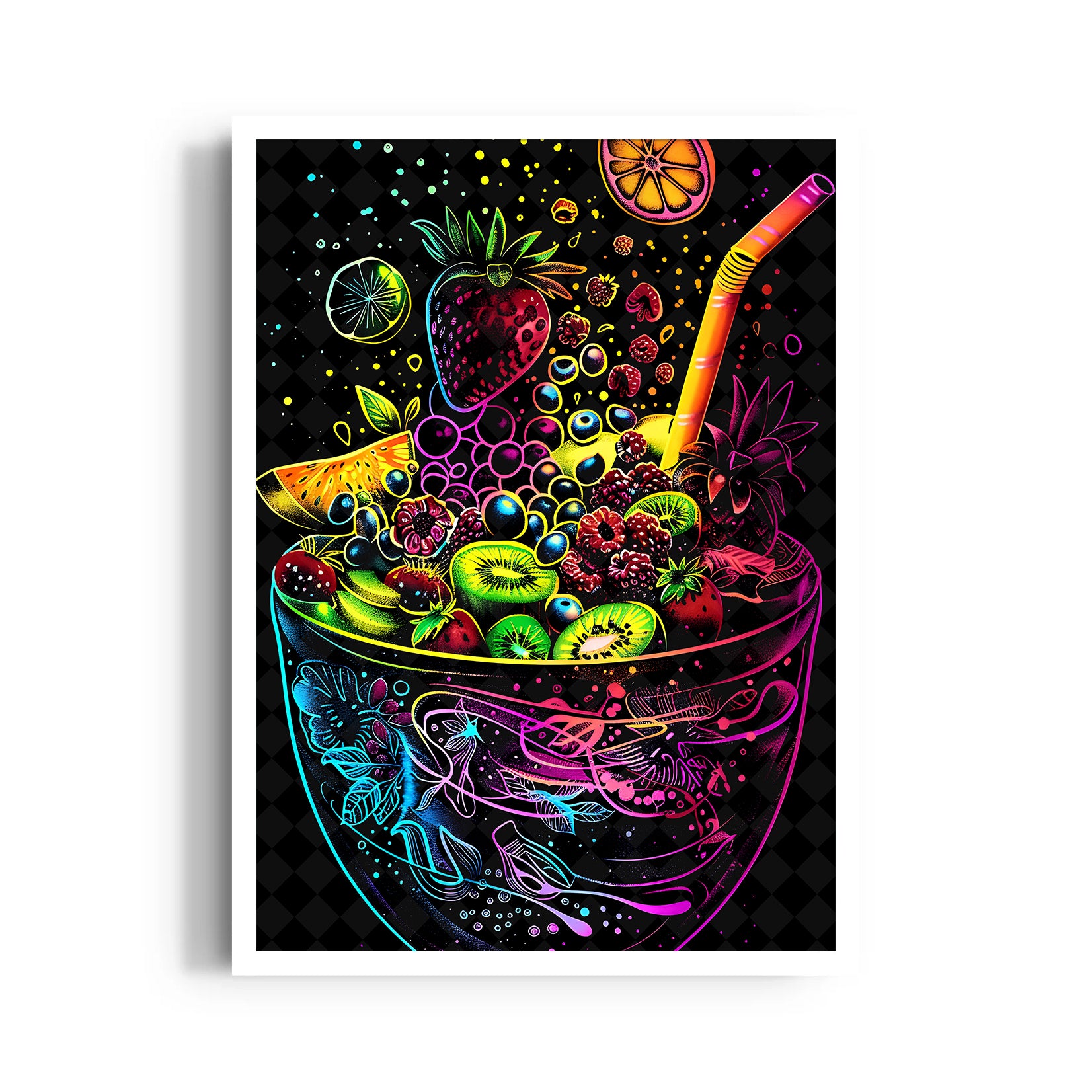 Neon Tropical Fruit Bowl - Food & Bar Wall Art