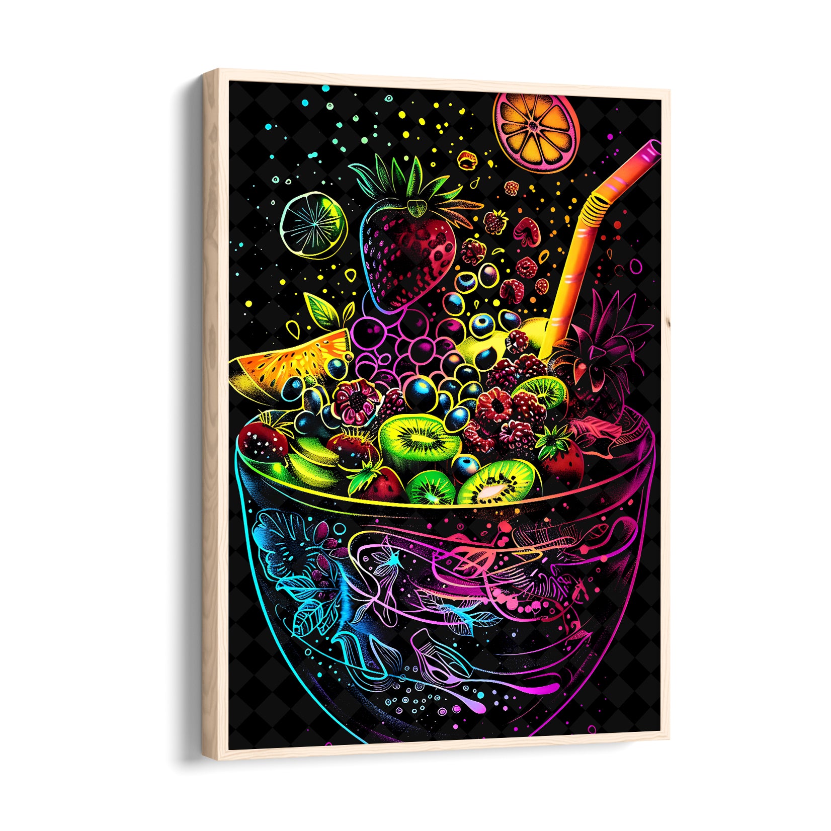 Neon Tropical Fruit Bowl - Food & Bar Wall Art