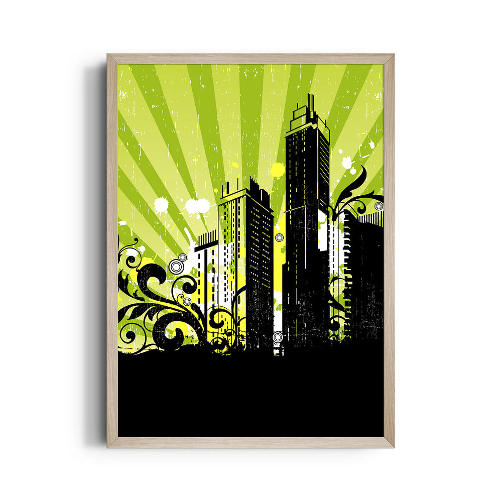 Neon Urban Skyline - City Wall Art