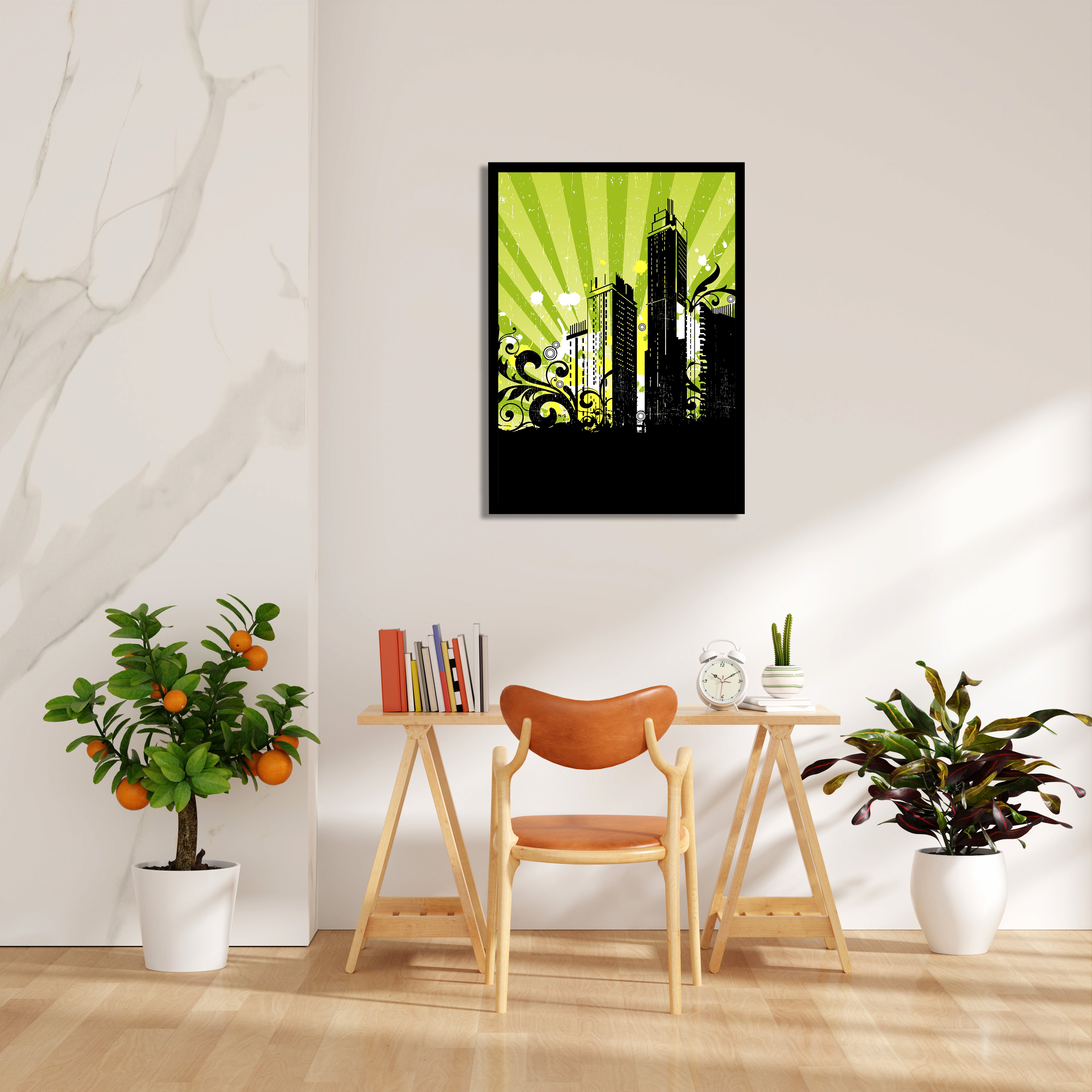 Neon Urban Skyline - City Wall Art