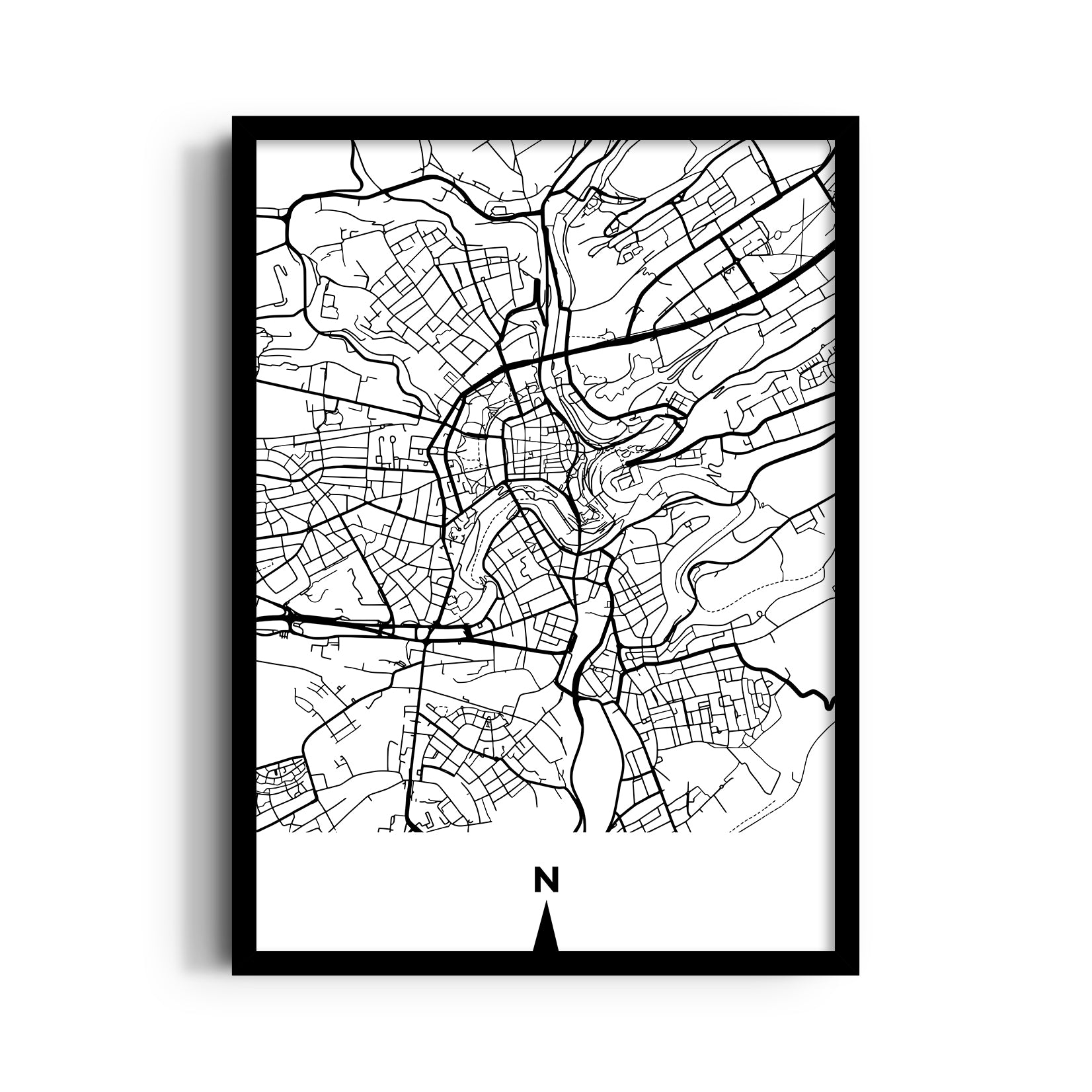 Old Town Compass Grid - street map wall art