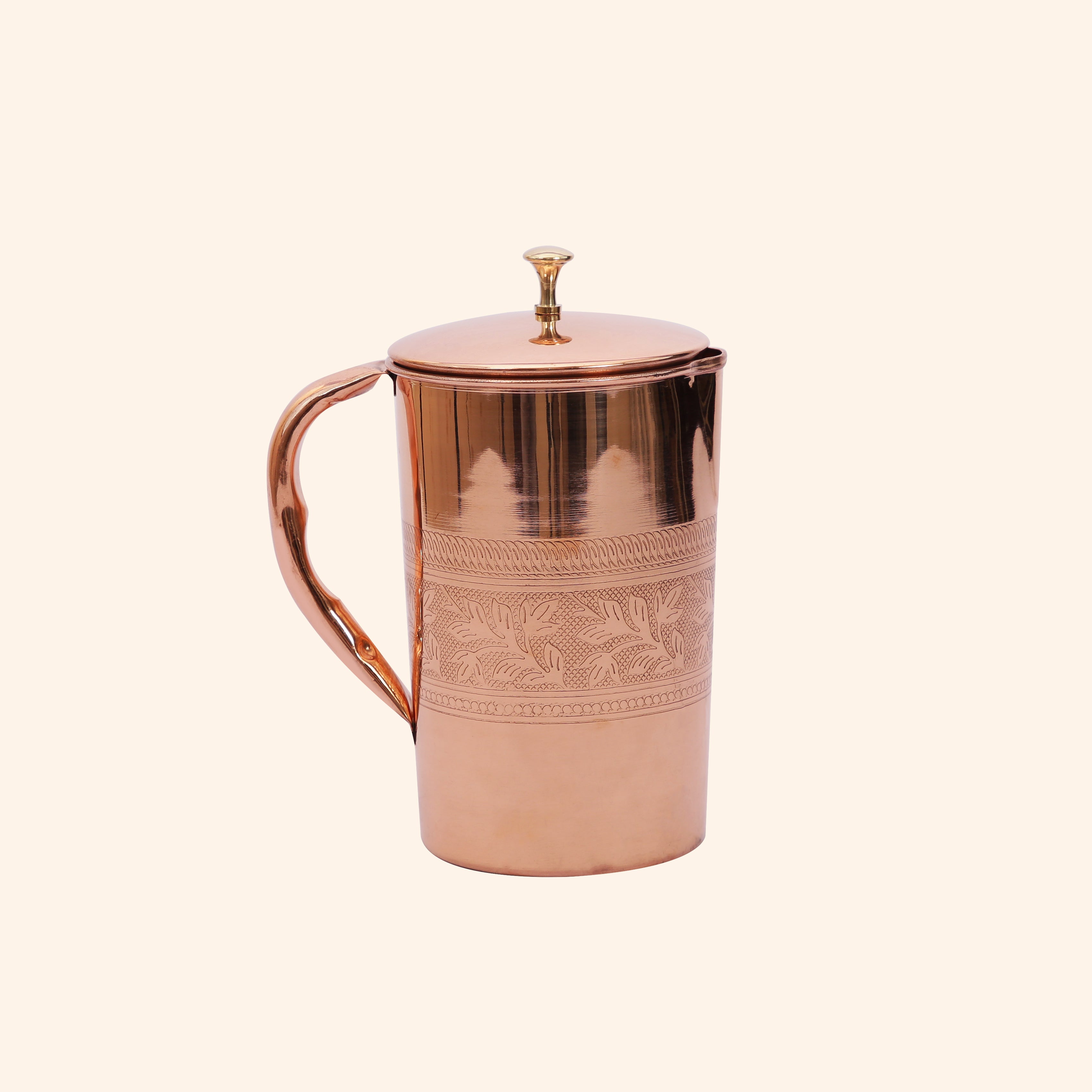 Elegant Embossed Copper Jug with Lid (1 Litre)