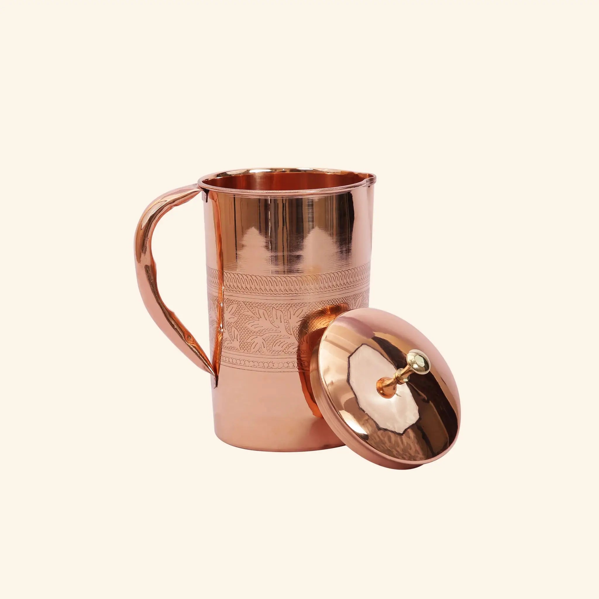Elegant Embossed Copper Jug with Lid (1 Litre)