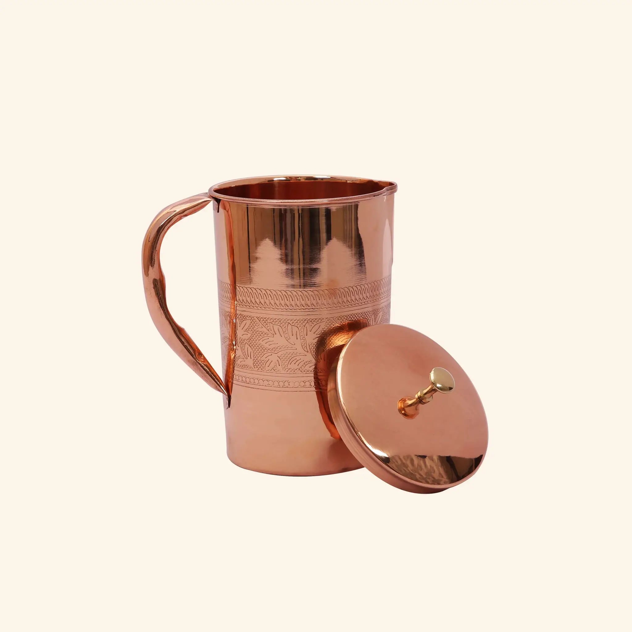 Elegant Embossed Copper Jug with Lid (1 Litre)