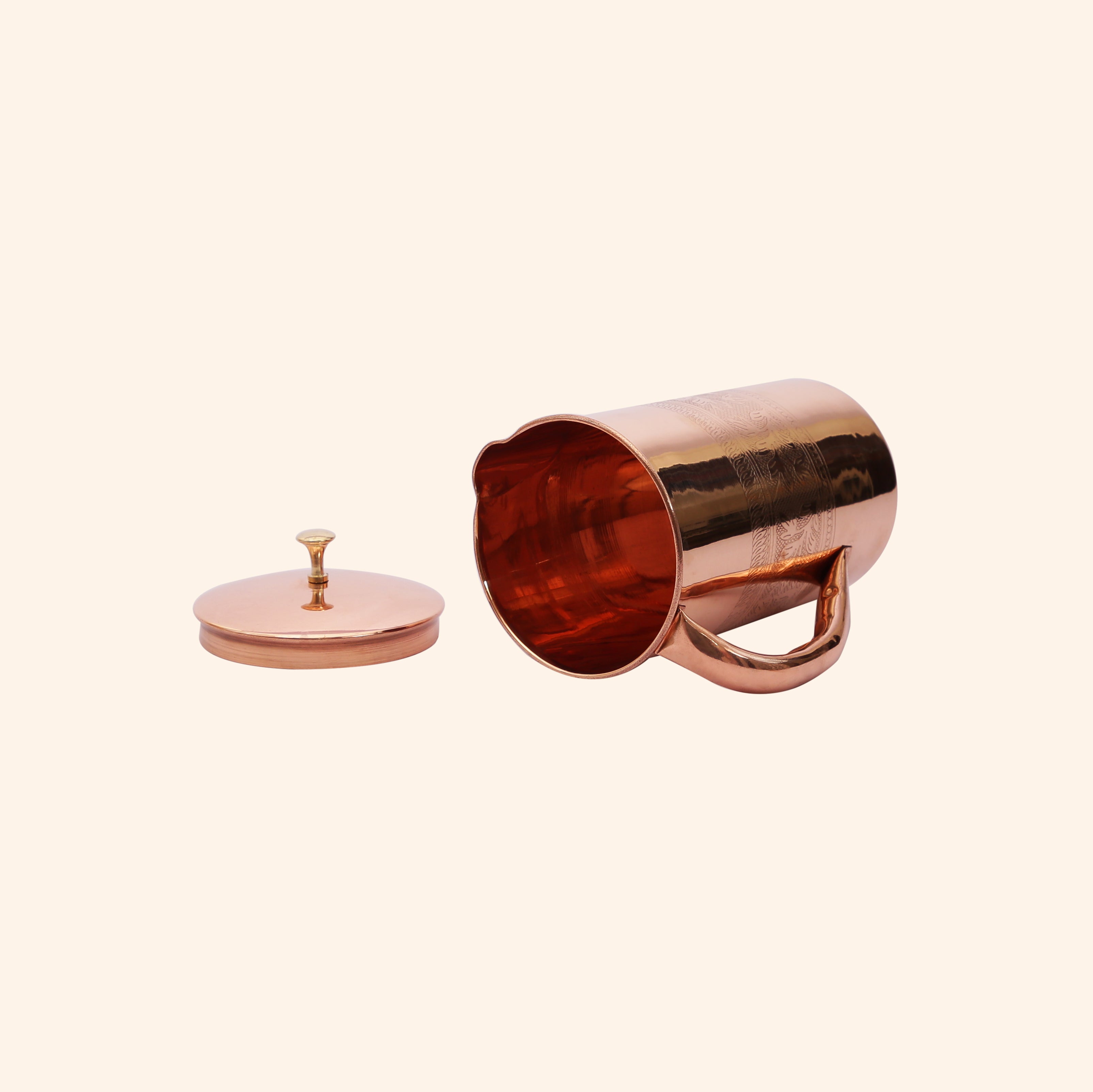 Elegant Embossed Copper Jug with Lid (1 Litre)