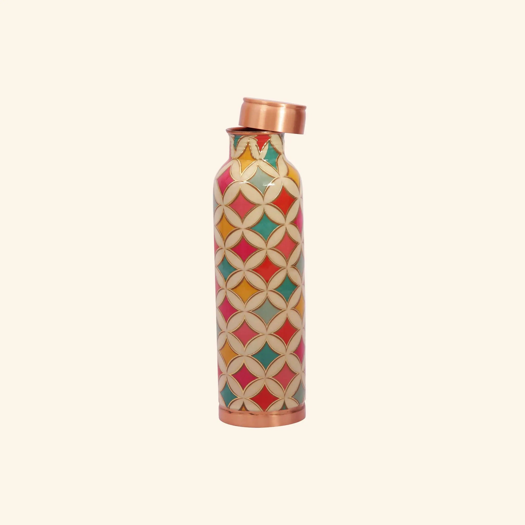 Vibrant Geometric Floral Copper Bottle, 900 ml