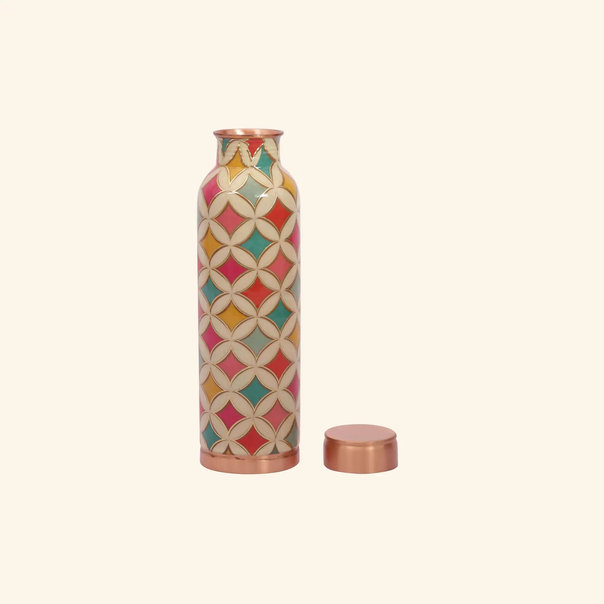 Vibrant Geometric Floral Copper Bottle, 900 ml