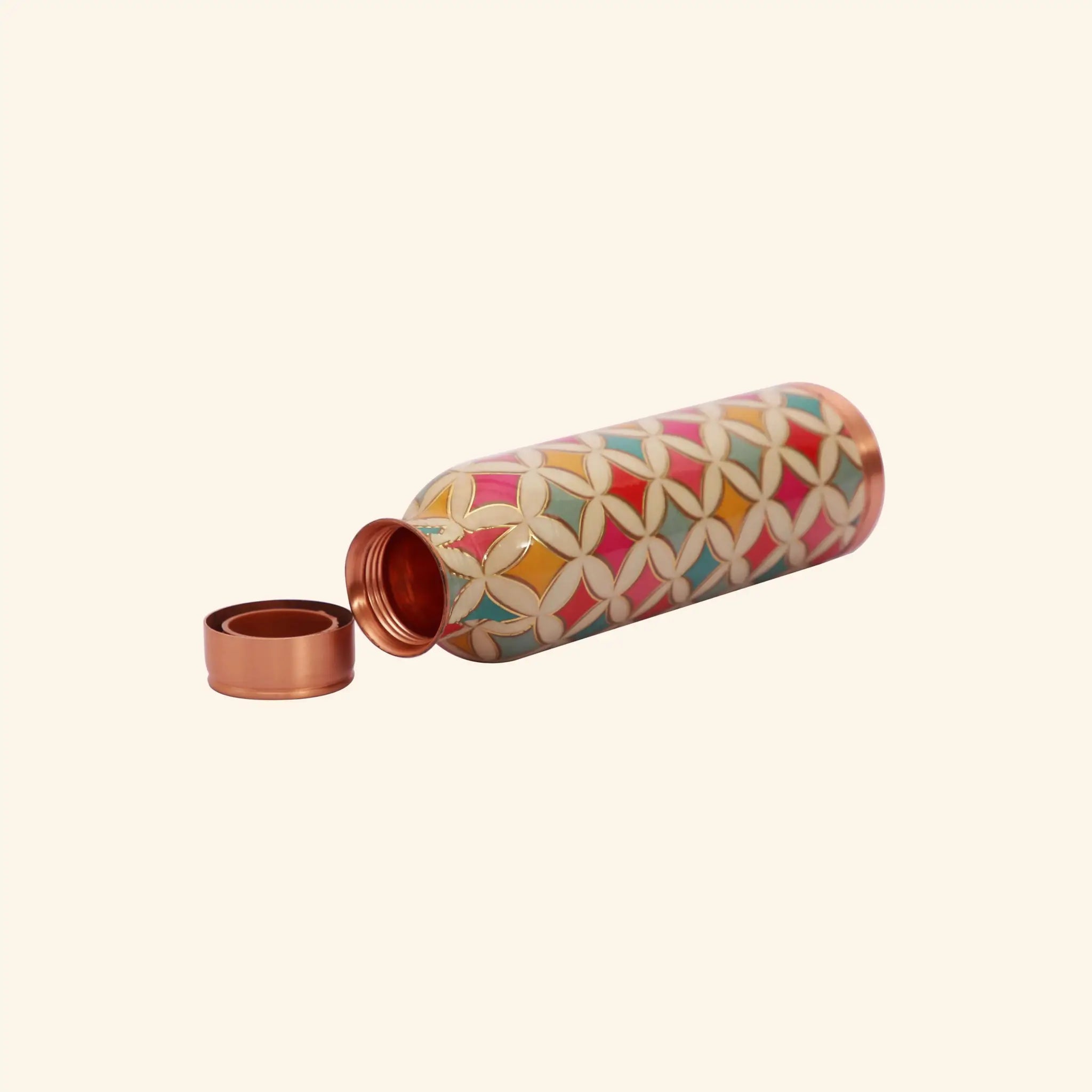 Vibrant Geometric Floral Copper Bottle, 900 ml