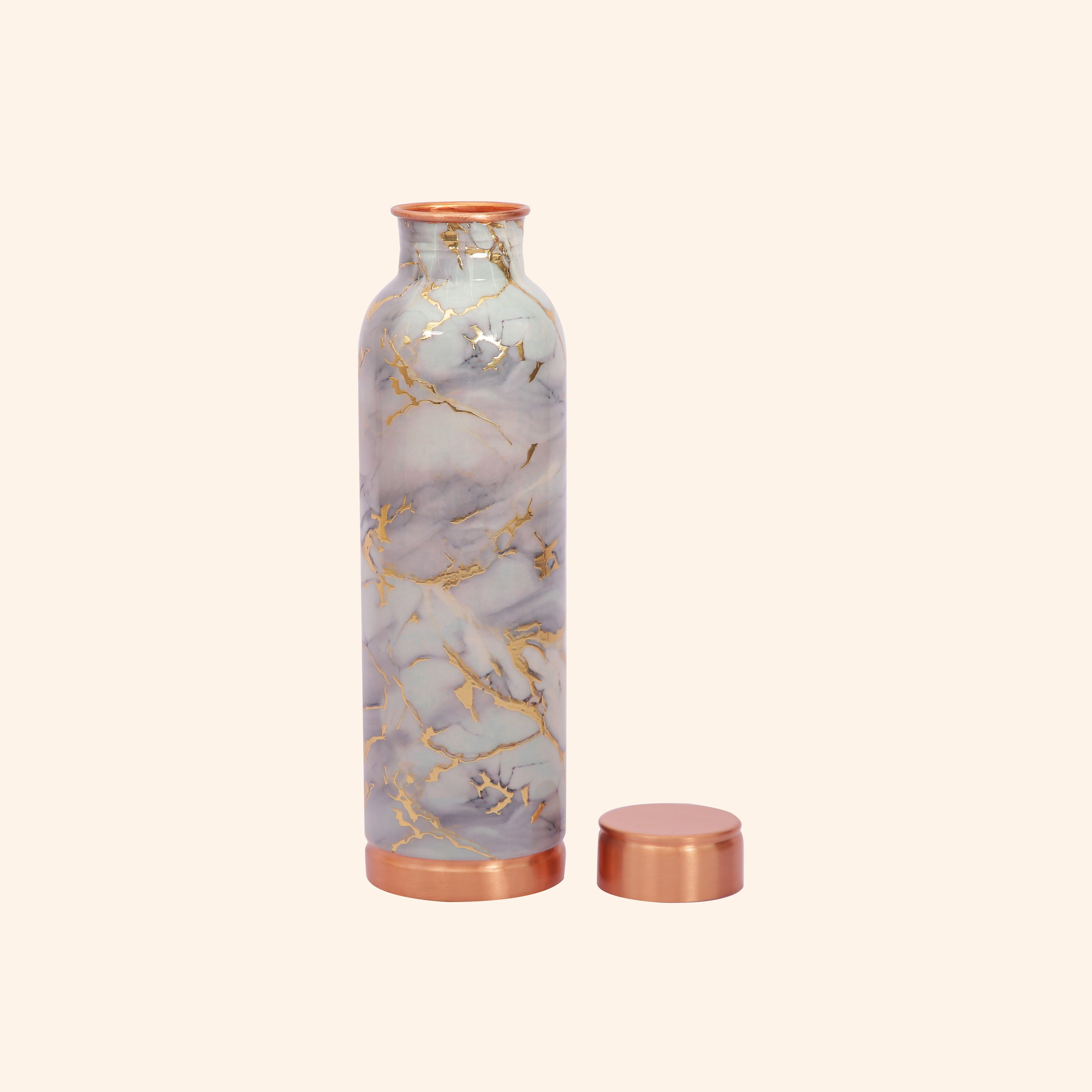 Luxury Grey Marble & Gold Vein Copper Bottle, 900 ml