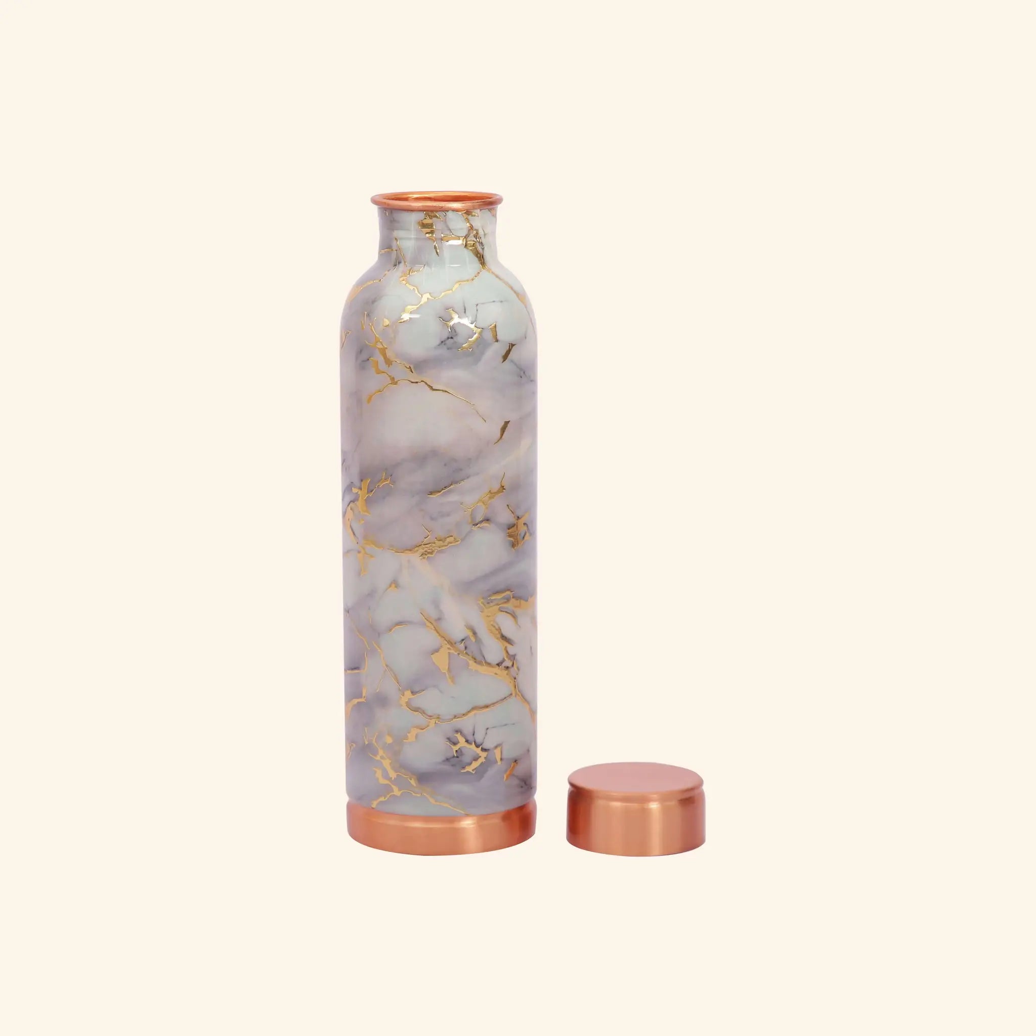 Maroon & Gold Leaf Print Copper Bottle