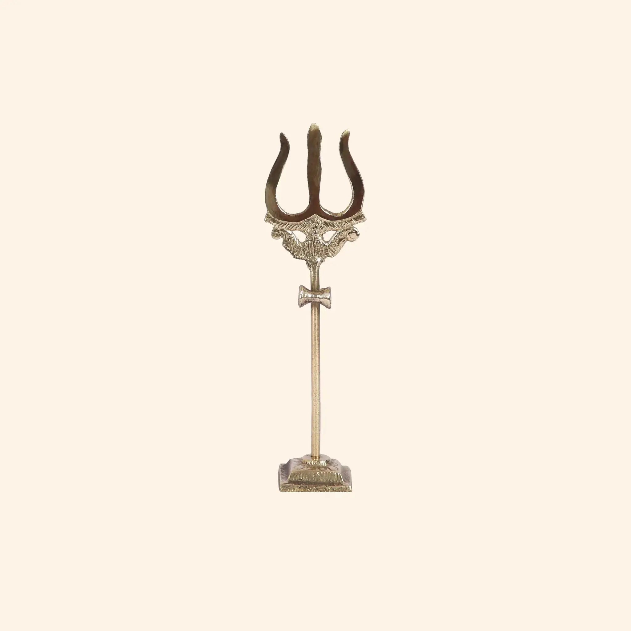 Sacred Brass Trishul (Trident) on Stand | For Puja, Protection & Navratri