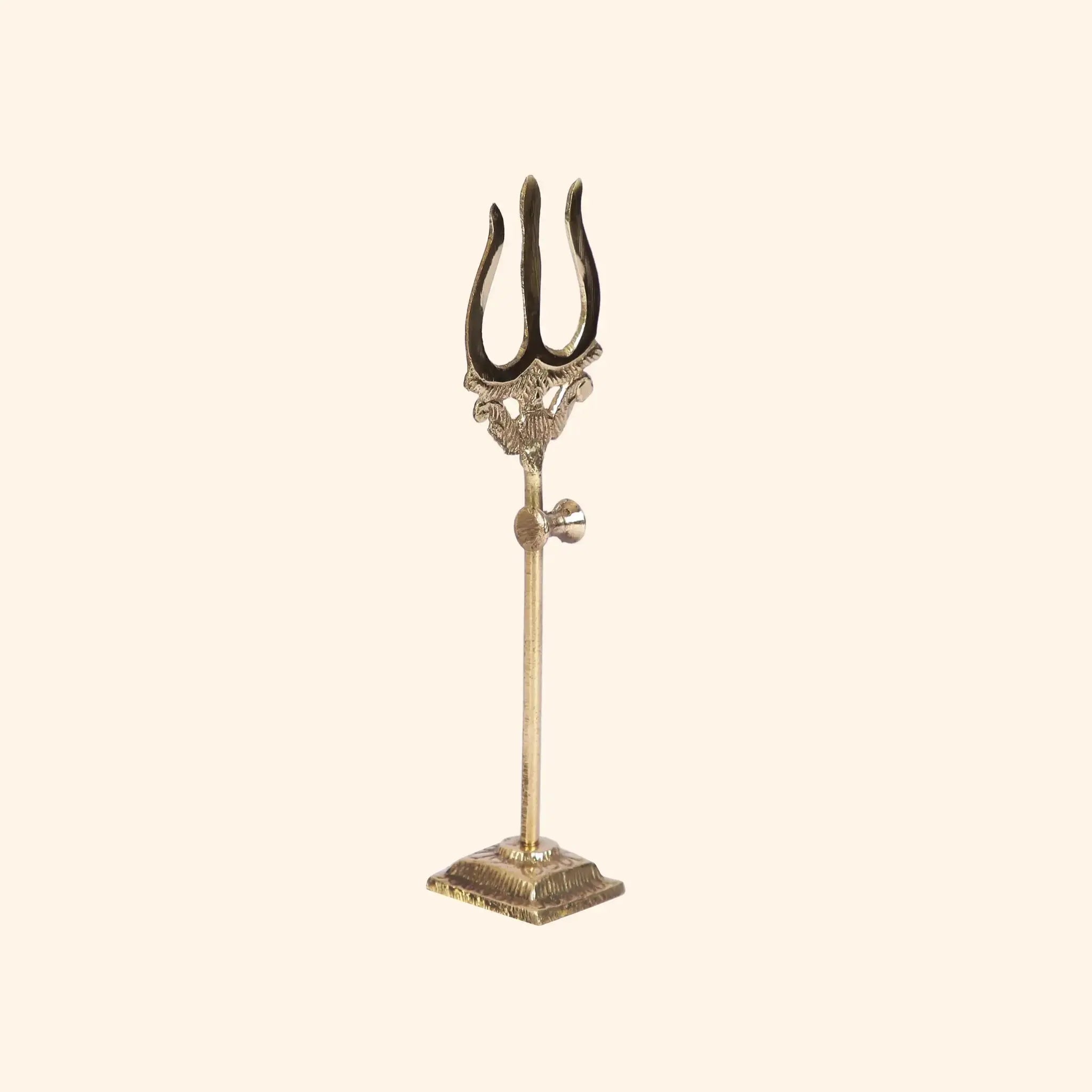 Sacred Brass Trishul (Trident) on Stand | For Puja, Protection & Navratri