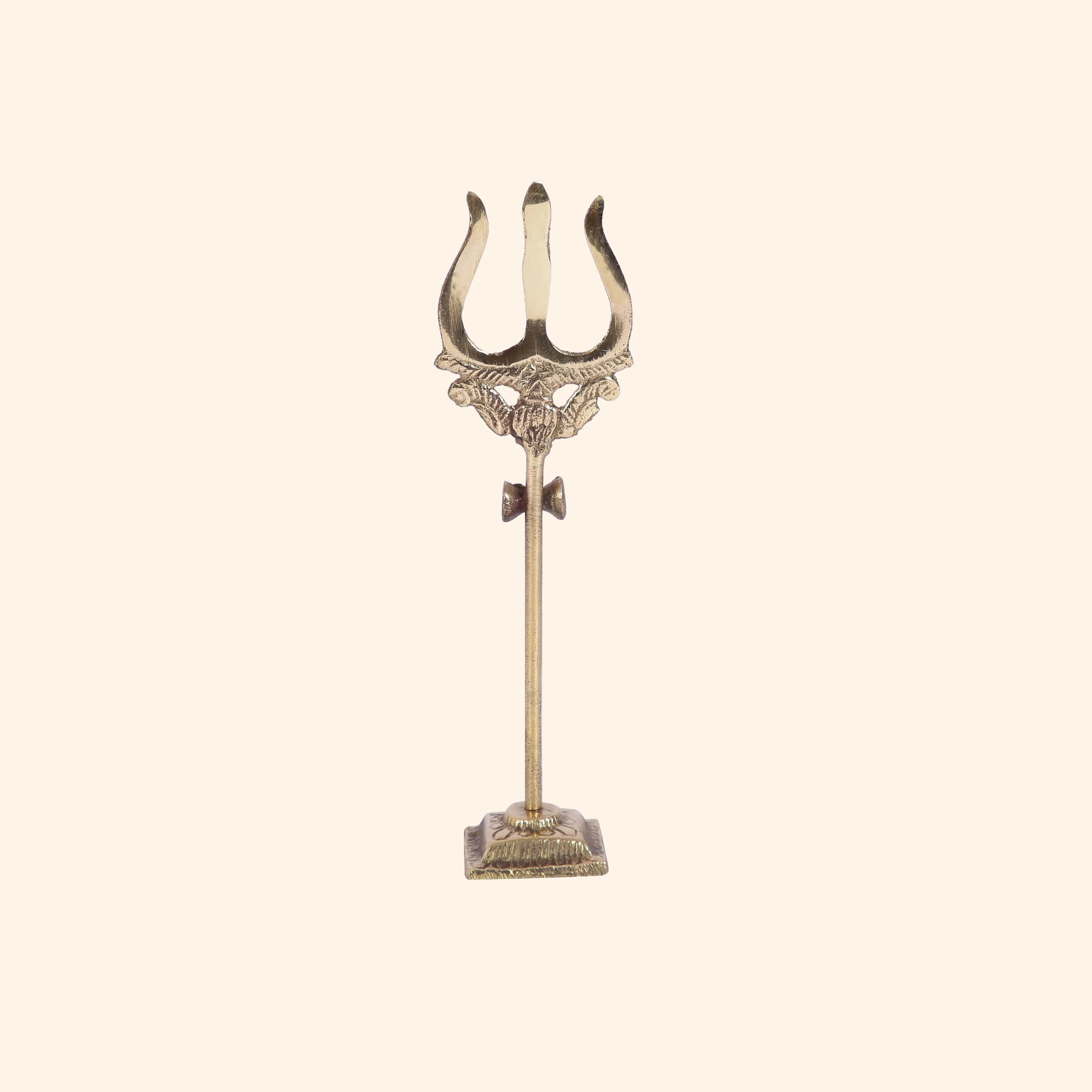 Sacred Brass Trishul (Trident) on Stand | For Puja, Protection & Navratri