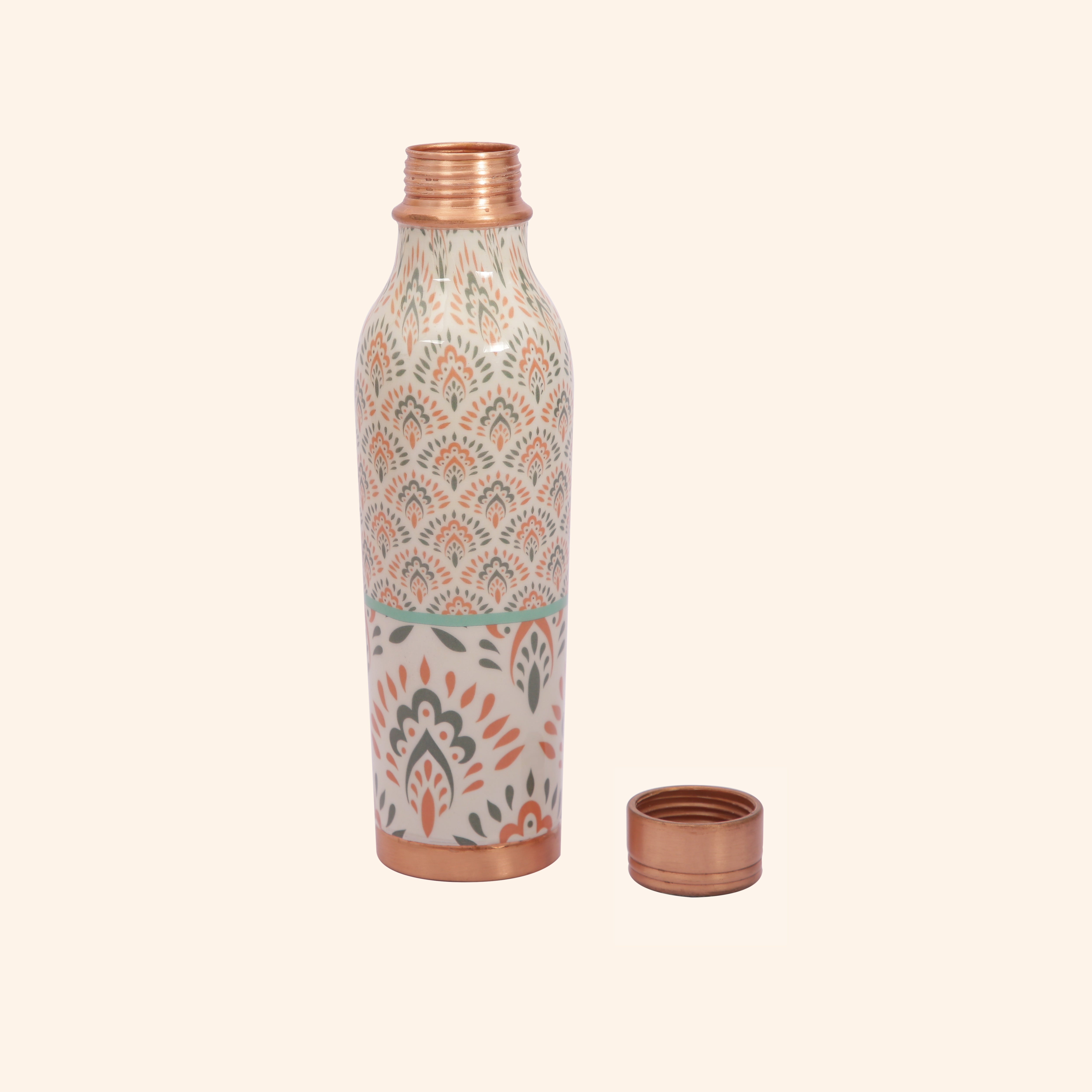 Traditional Green & Orange Floral Copper Bottle, 900 ml