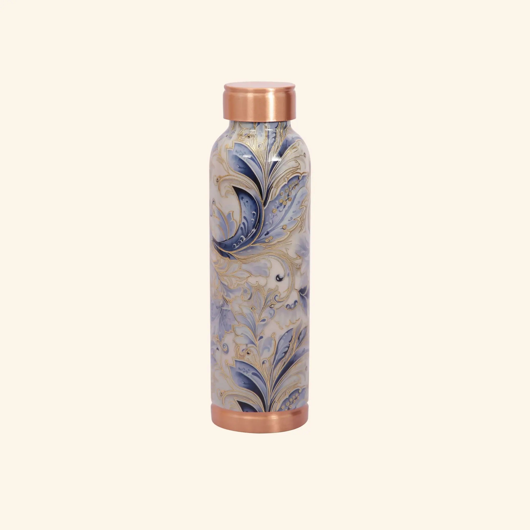 Elegant Grey Blue Marble Print Copper Bottle, 900 ml