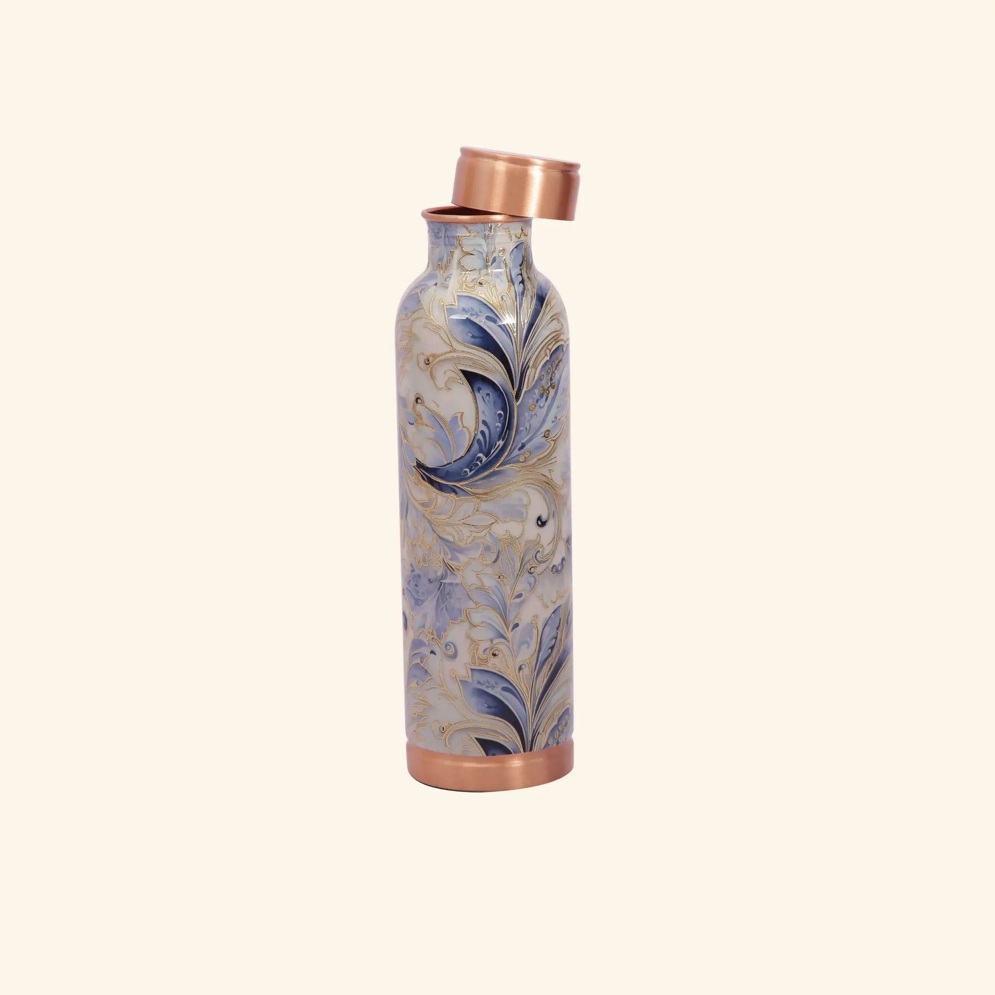 Elegant Grey Blue Marble Print Copper Bottle, 900 ml