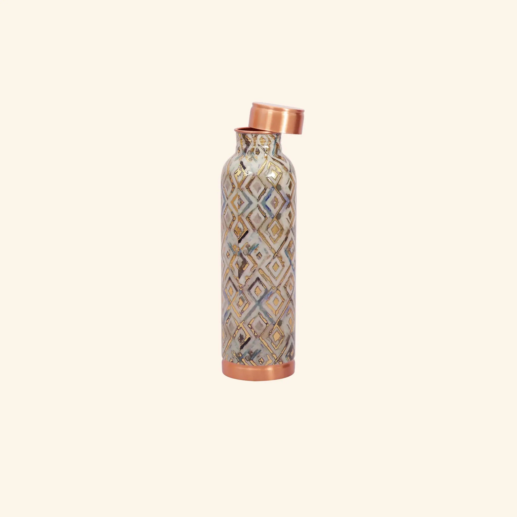 Modern Grey Barfi Geometric Print Copper Bottle, 900 ml