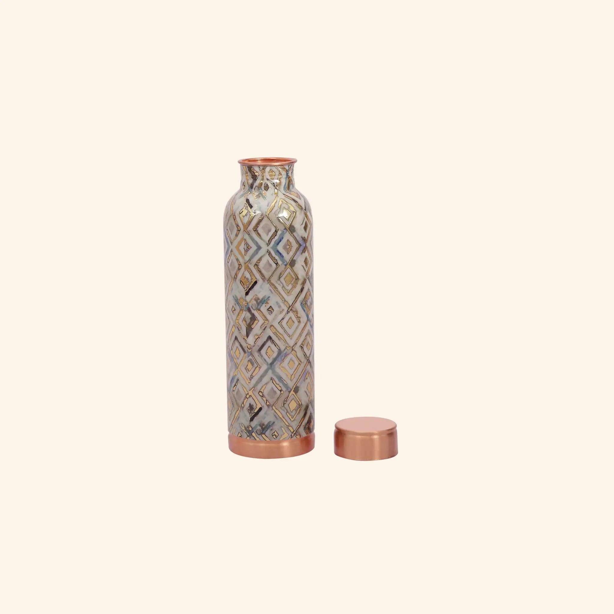 Modern Grey Barfi Geometric Print Copper Bottle, 900 ml