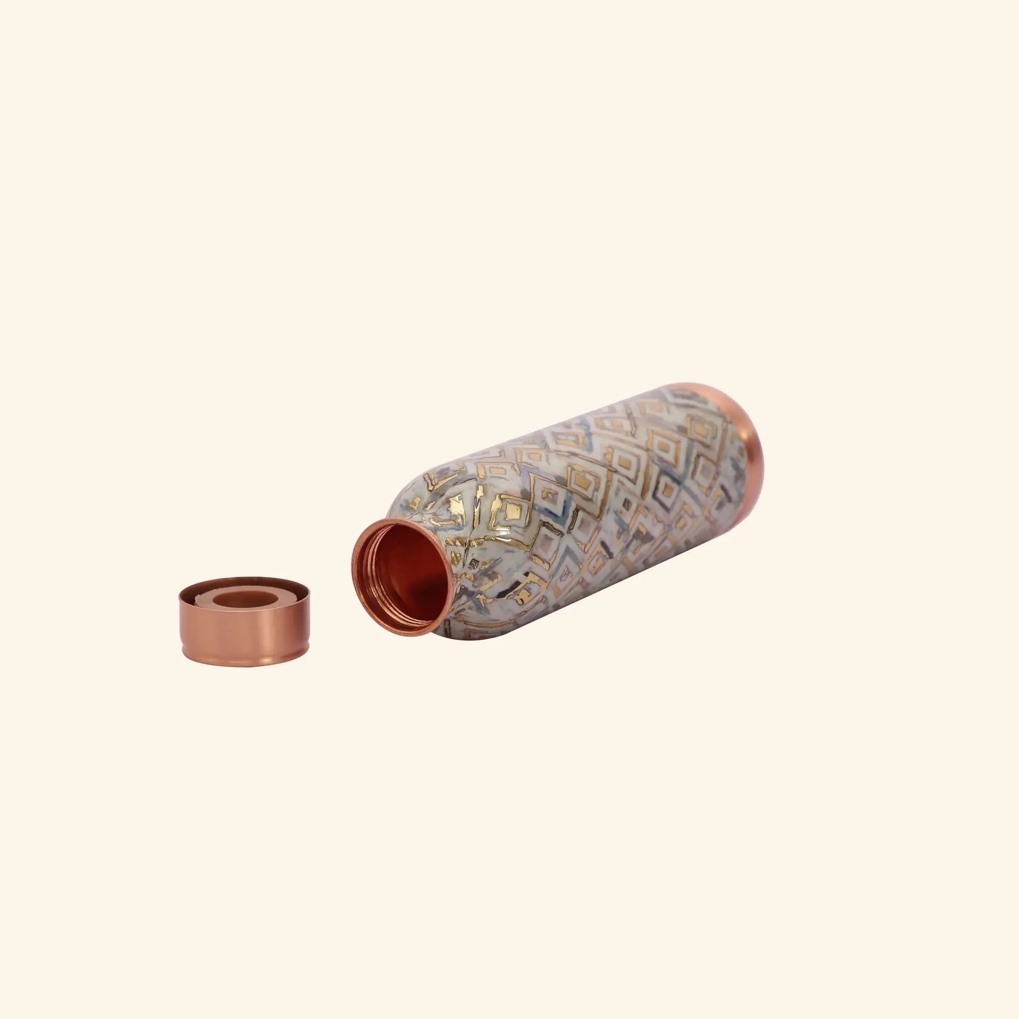 Modern Grey Barfi Geometric Print Copper Bottle, 900 ml