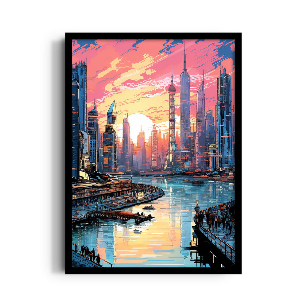 Radiant Futuristic Harbor - City Wall Art