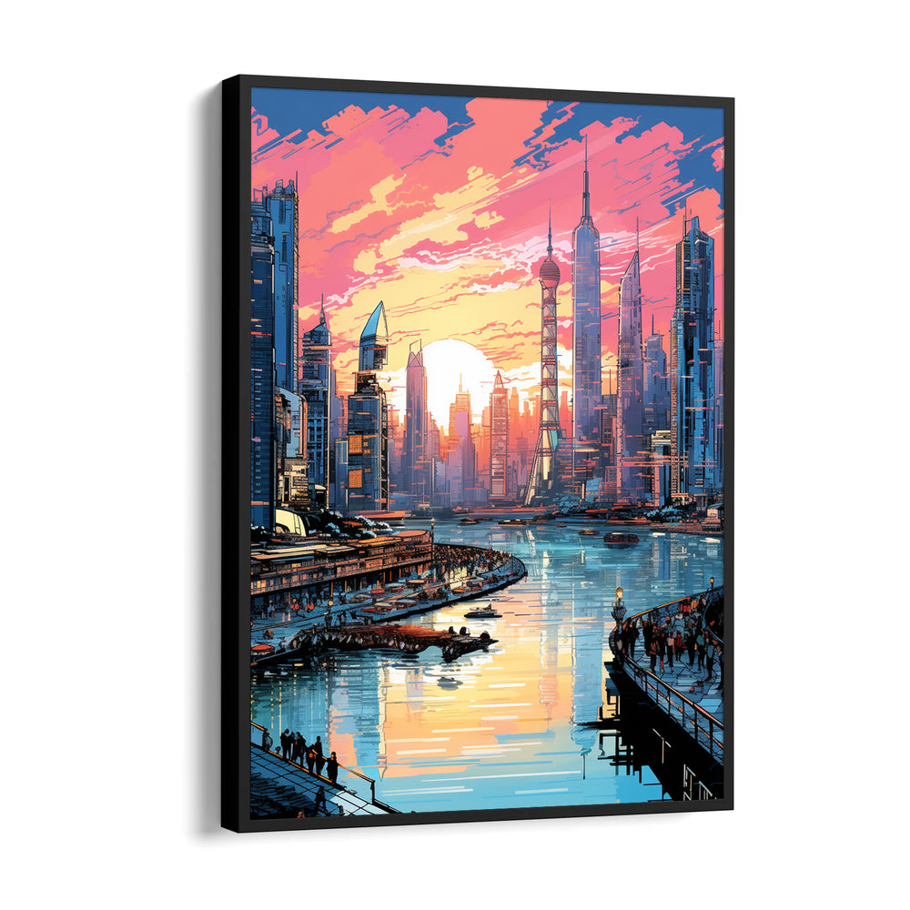 Radiant Futuristic Harbor - City Wall Art