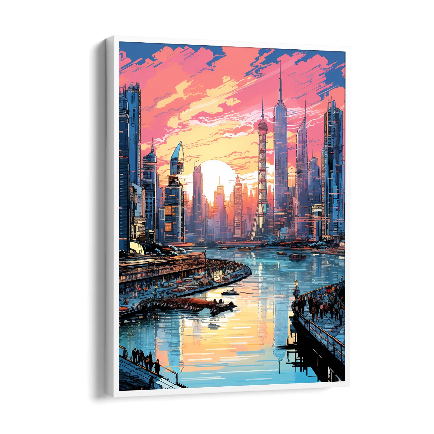 Radiant Futuristic Harbor - City Wall Art