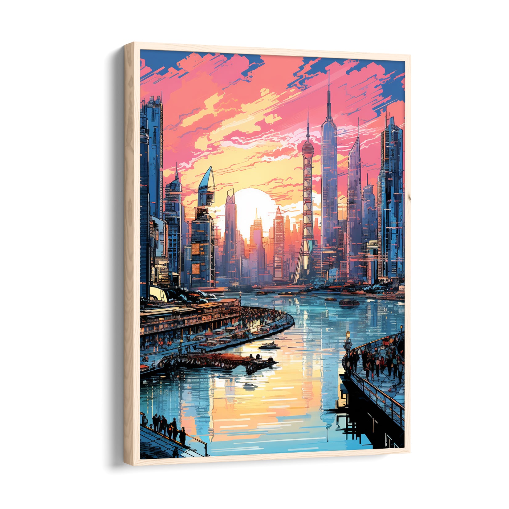 Radiant Futuristic Harbor - City Wall Art