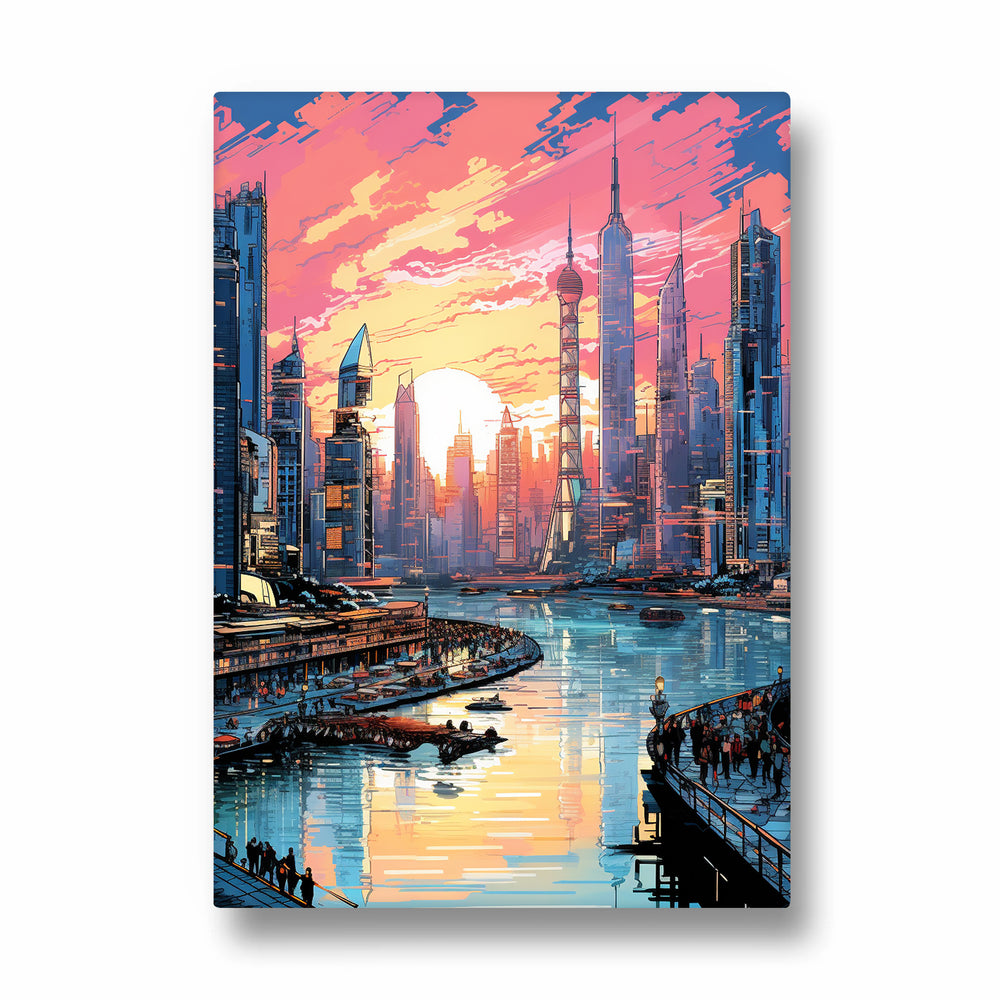Radiant Futuristic Harbor - City Wall Art