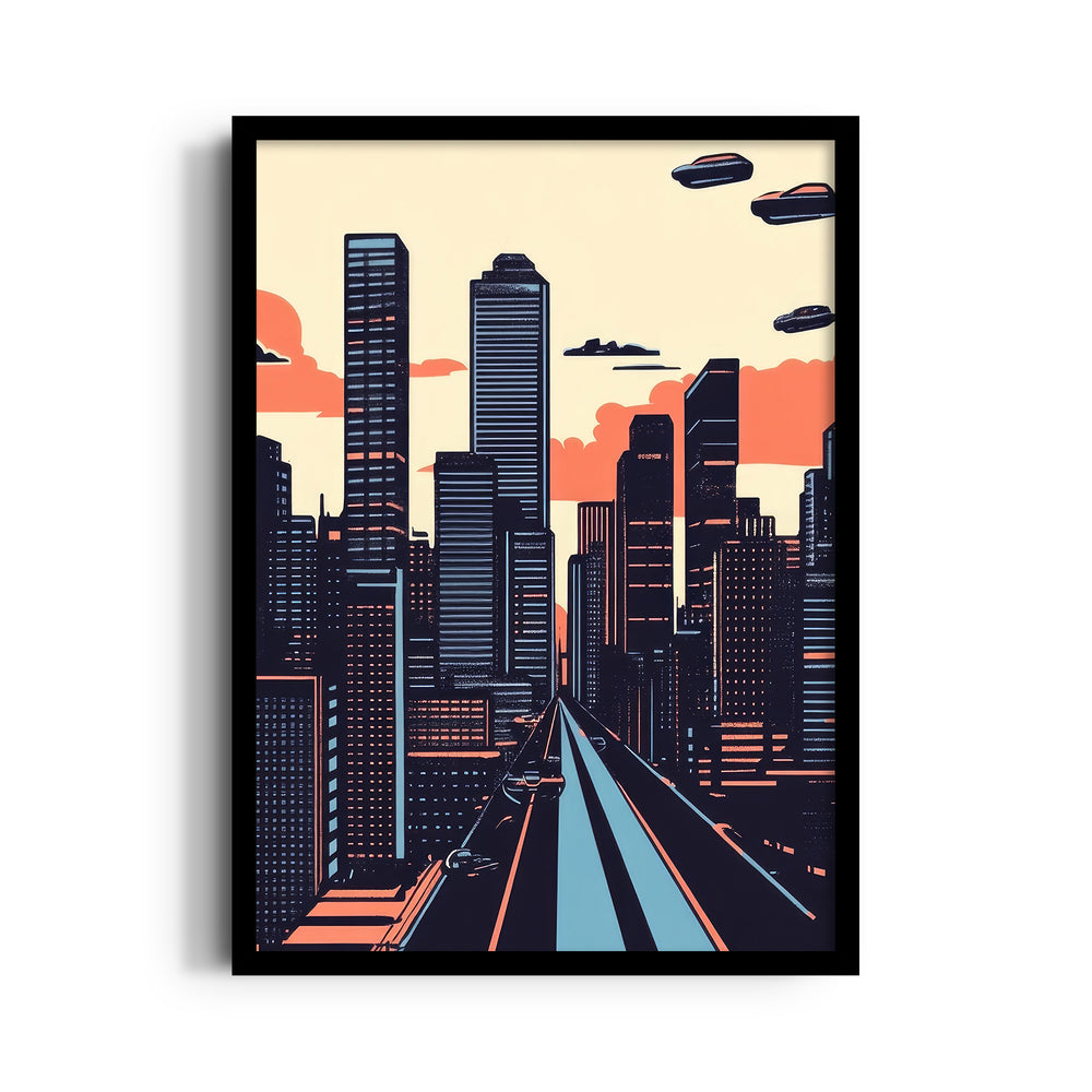 Retro Futuristic Skyline - City Wall Art