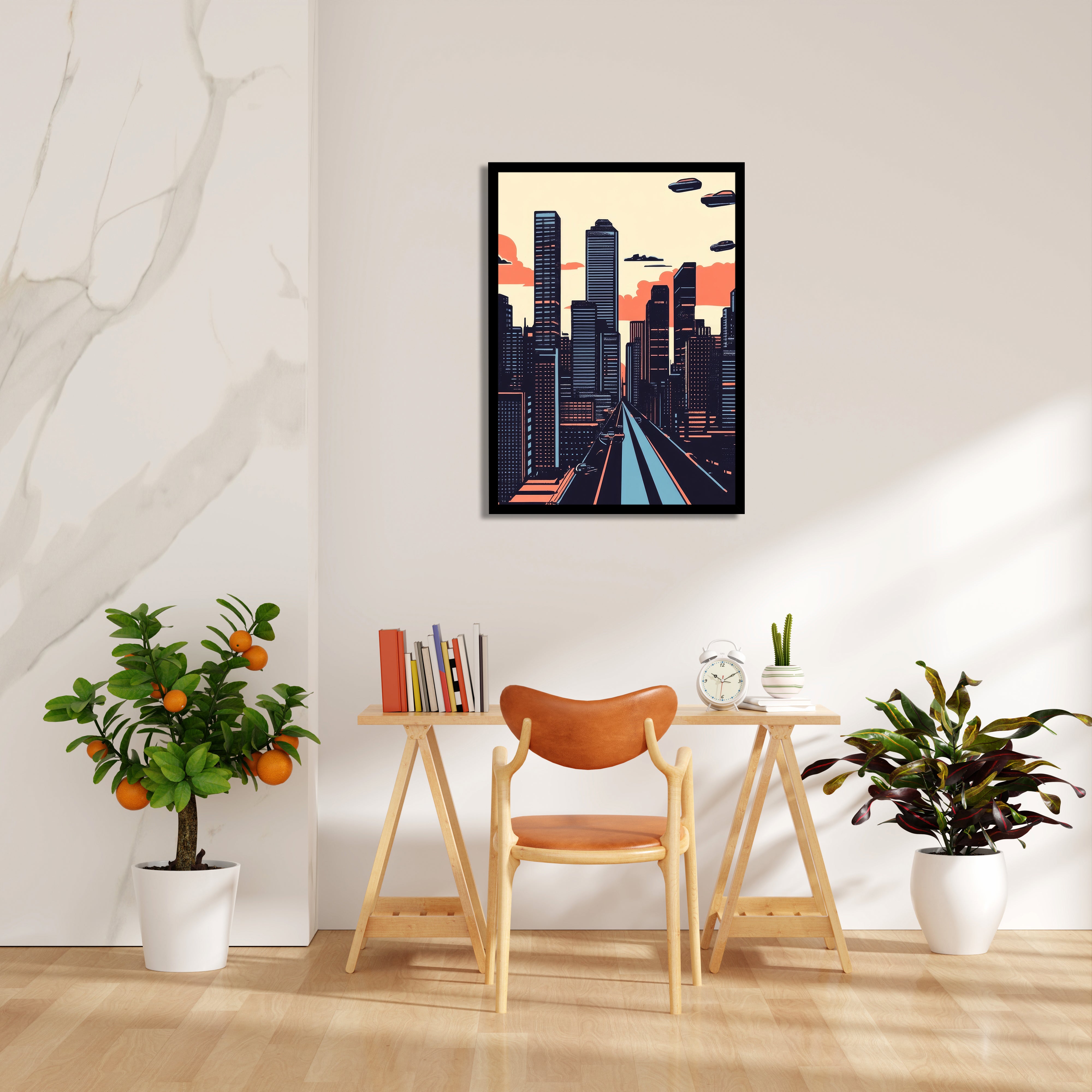 Retro Futuristic Skyline - City Wall Art