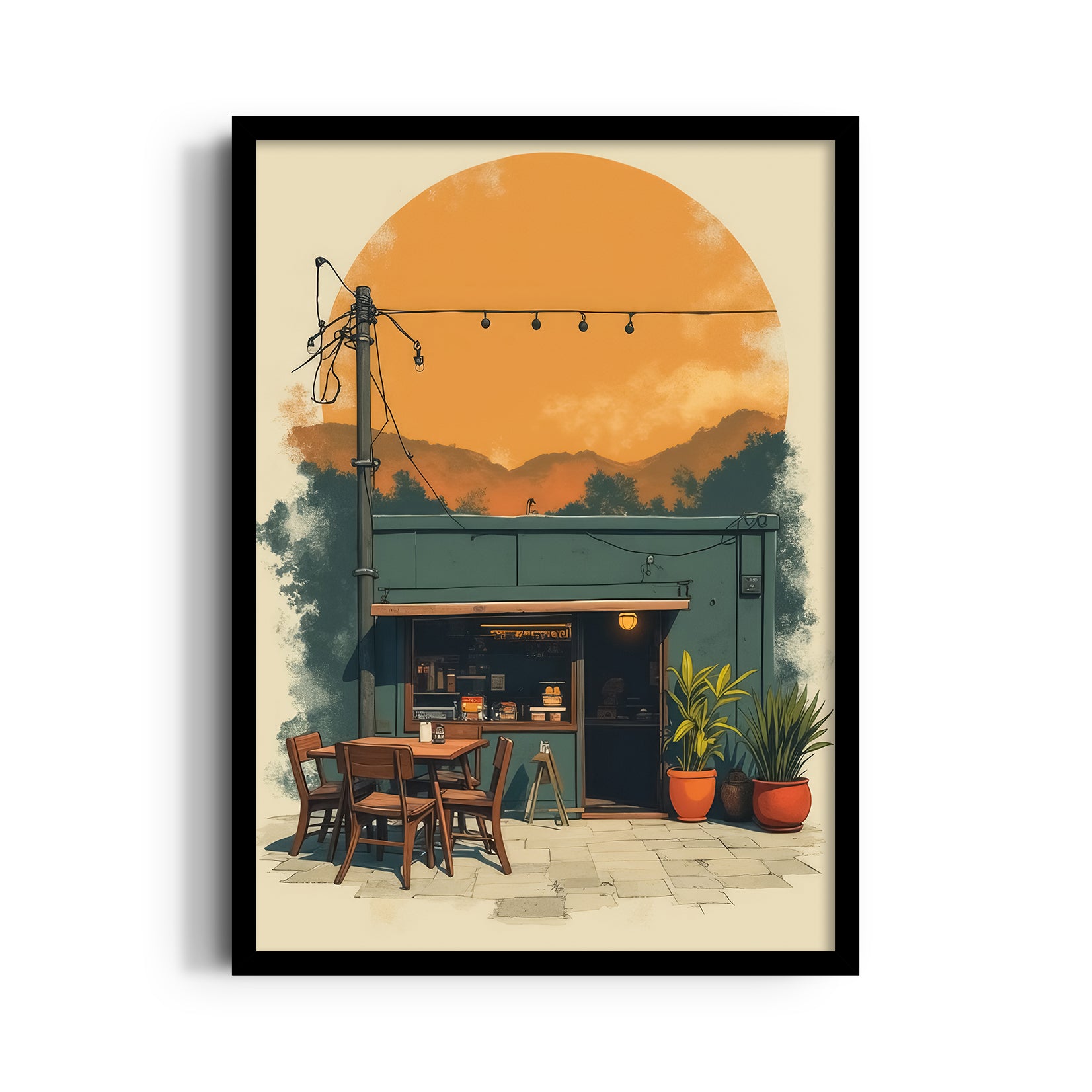 Sunset Caf?? Corner ??? Cozy Bistro Wall Art