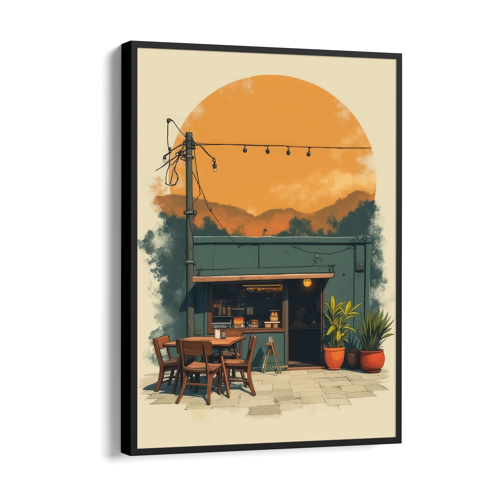 Sunset Caf?? Corner ??? Cozy Bistro Wall Art