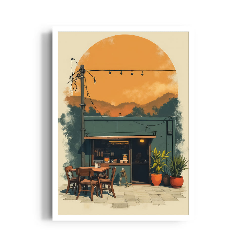 Sunset Café Corner – Cozy Bistro Wall Art