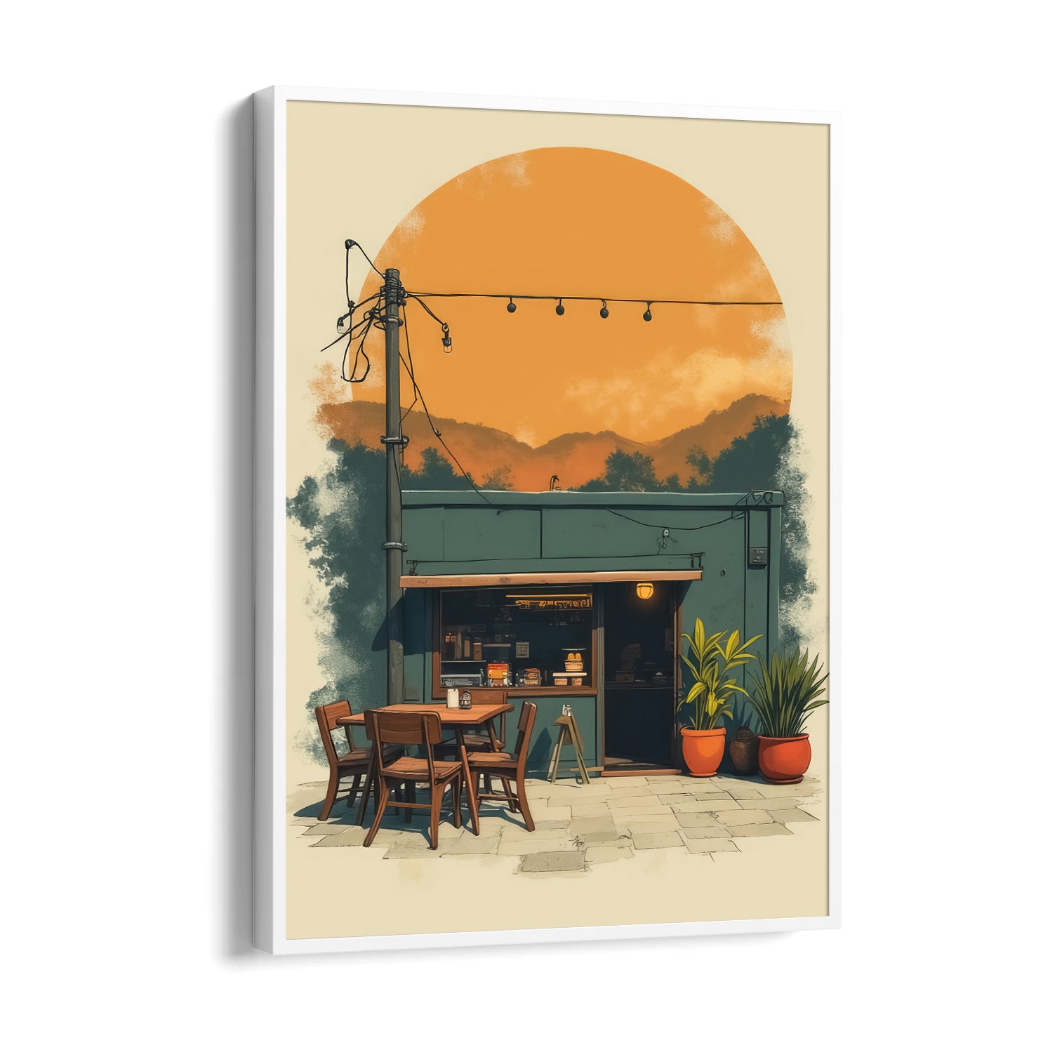 Sunset Caf?? Corner ??? Cozy Bistro Wall Art